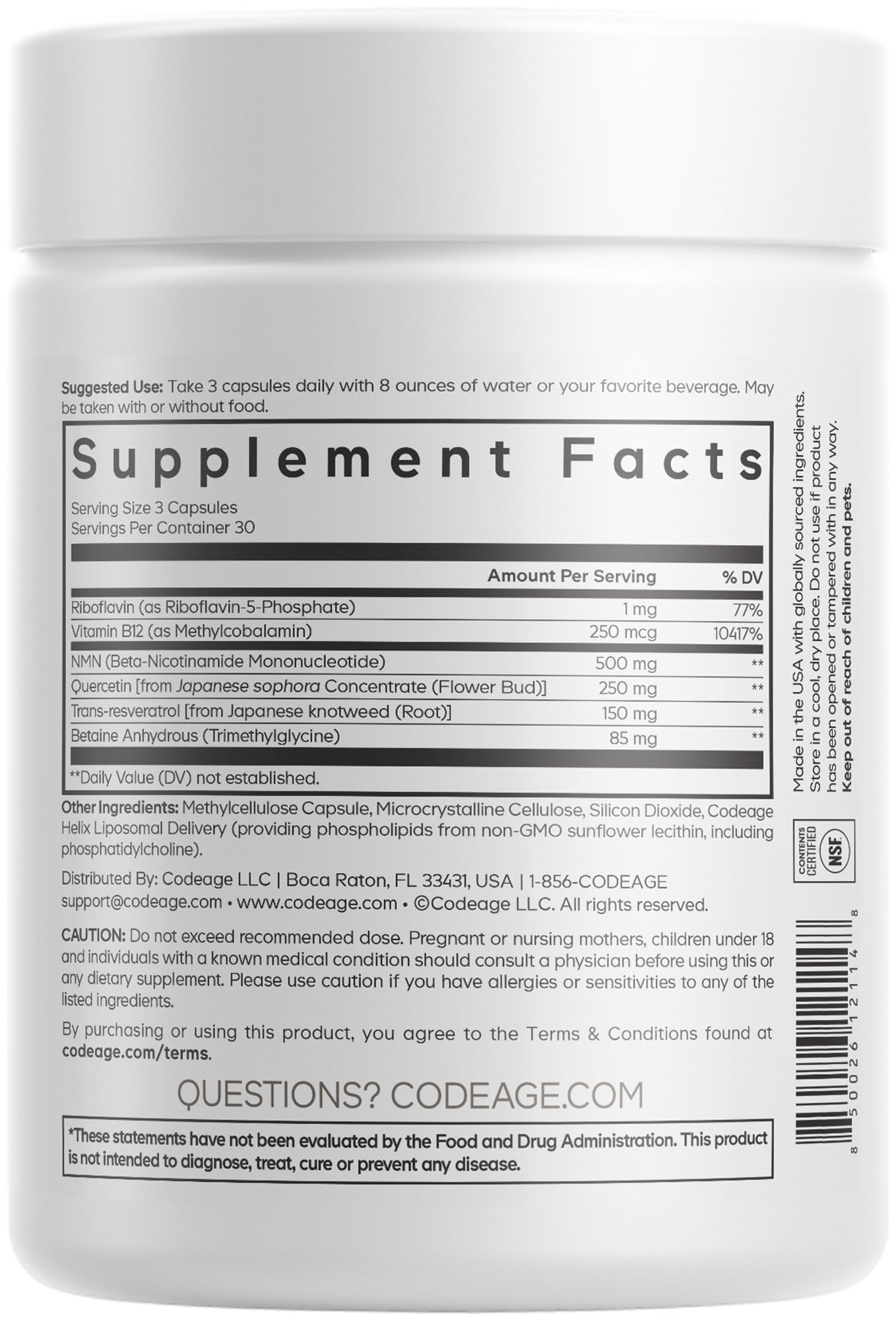 Codeage ingredientes naturales resveratrol y quercetina ilustrados