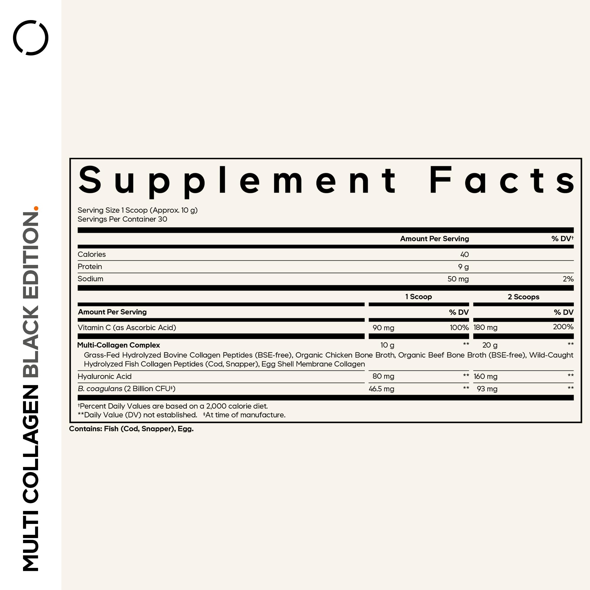 Codeage etiqueta nutricional y lista de ingredientes clara