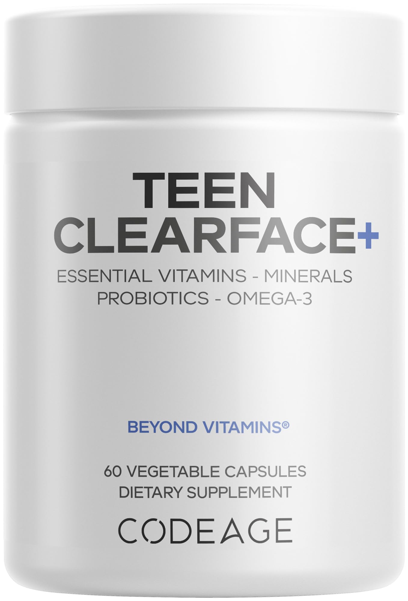 Codeage Teen Clearface frente del empaque mostrando marca y beneficio para piel