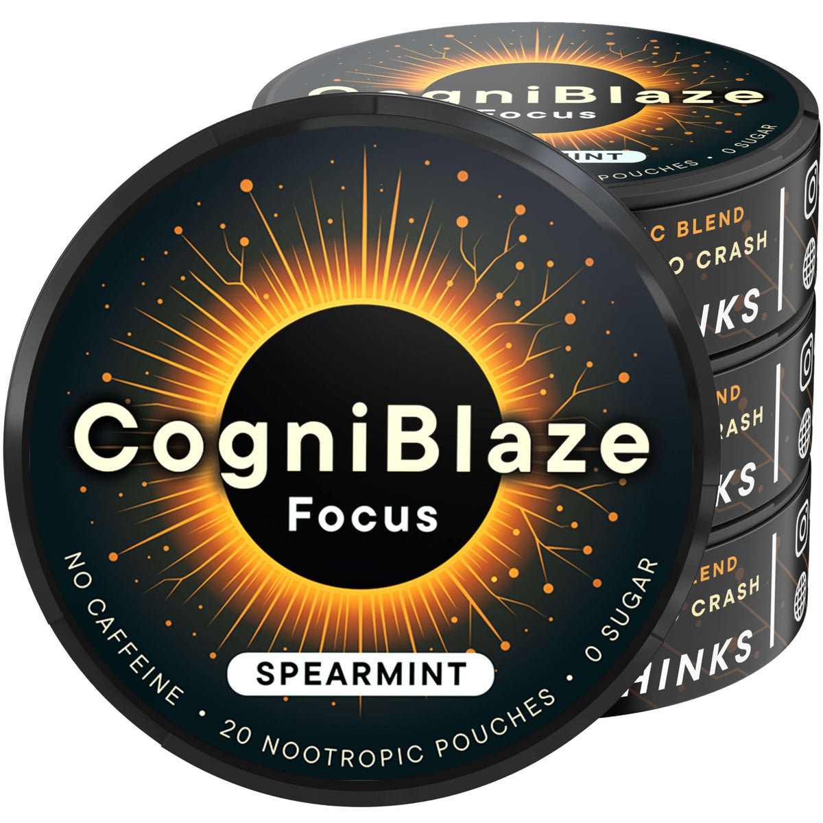 CogniBlaze frontal del envase mostrando diseño y conteo de 80 pouches, ideal para organización