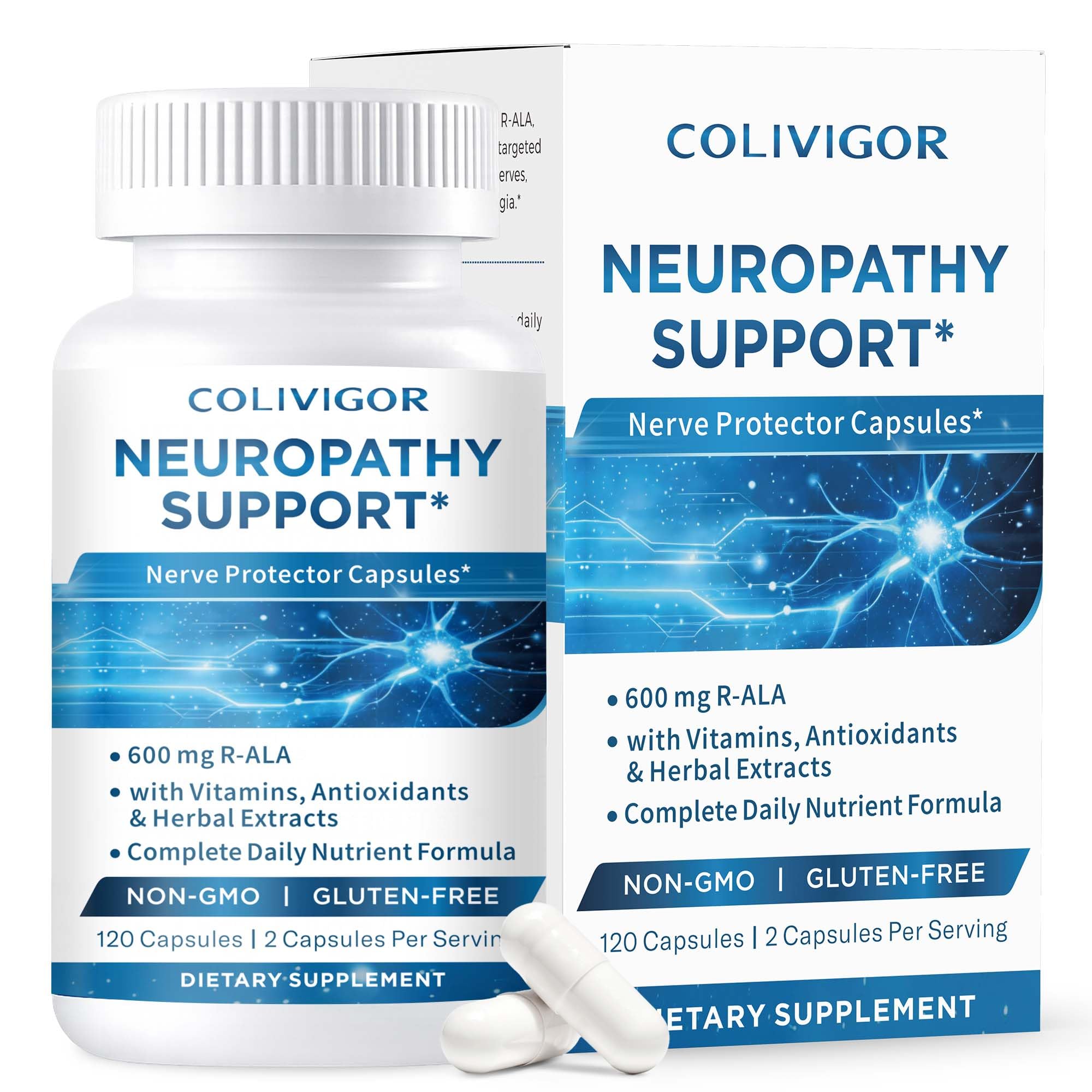 Colivigor frasco frontal mostrando diseño y beneficio de apoyo nervioso