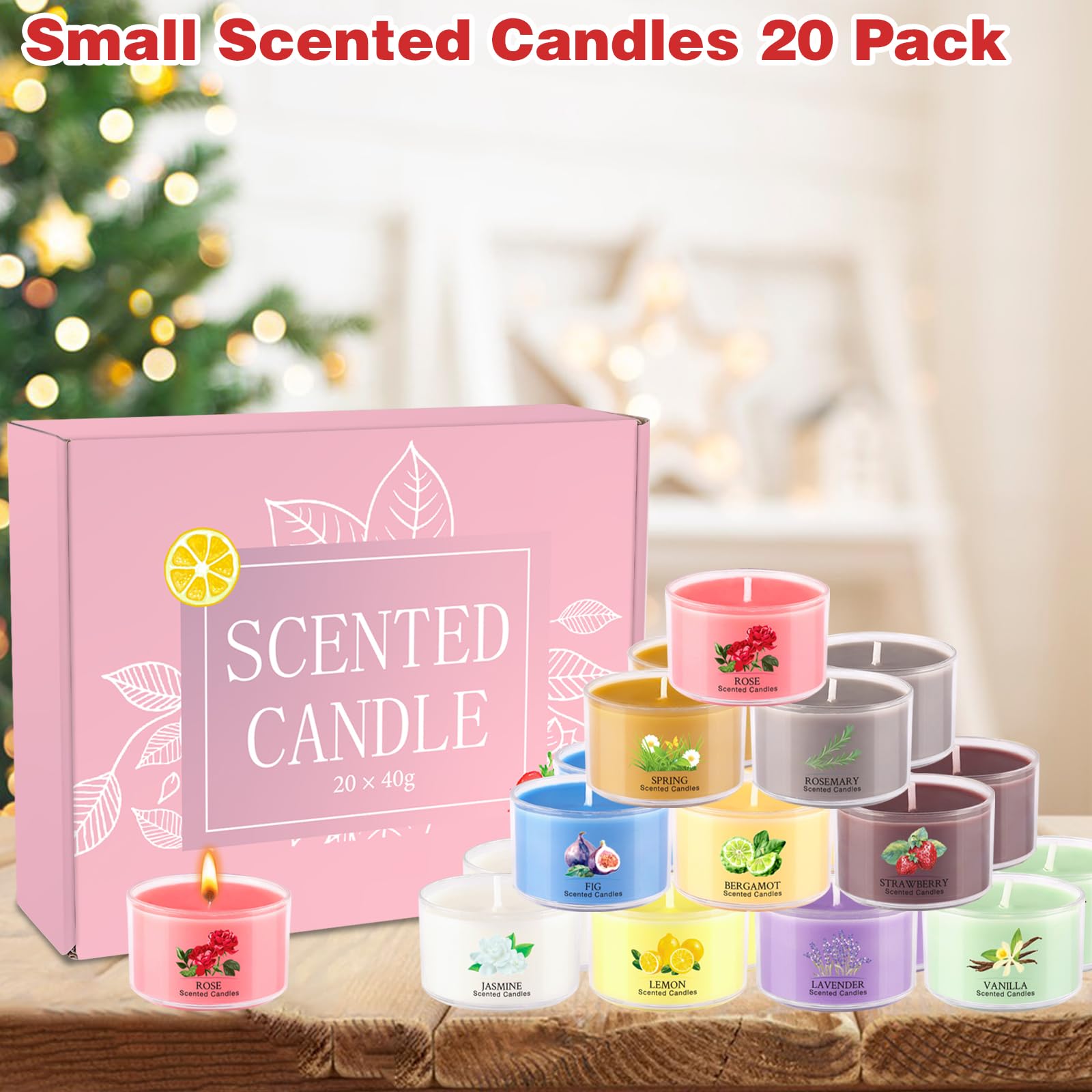 Collabell estuche abierto mostrando 20 velas, perfecto para regalar variedad