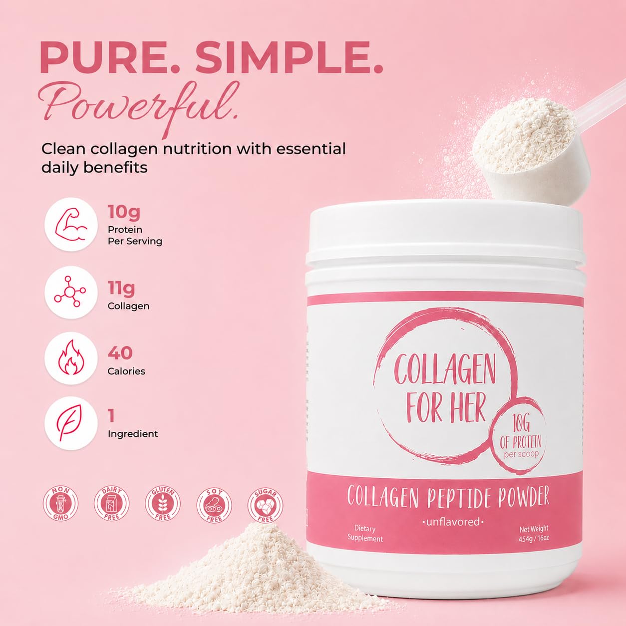 Collagen For Her polvo en primer plano con textura fina y disolución rápida