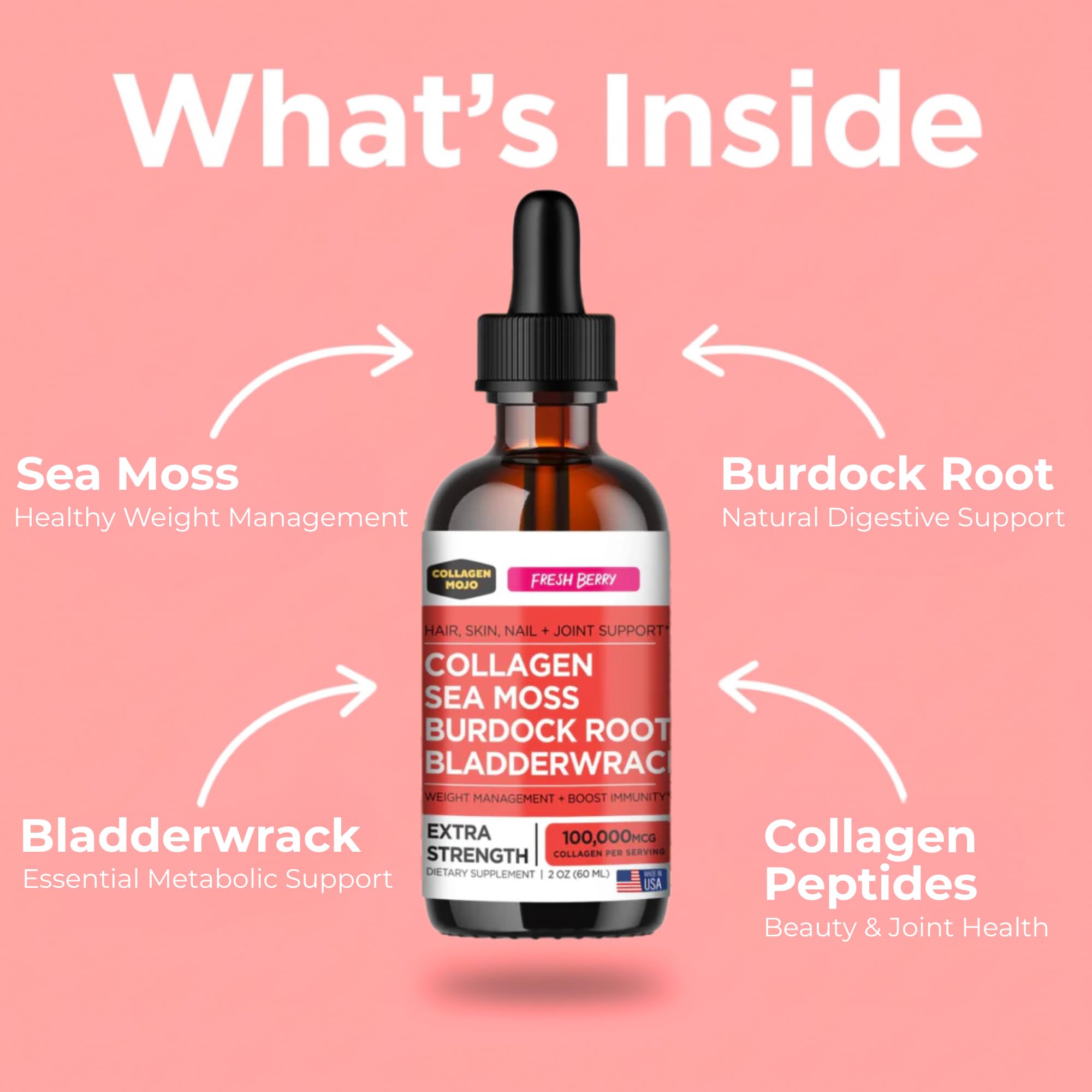 Collagen Mojo etiqueta con información del producto y beneficios visibles