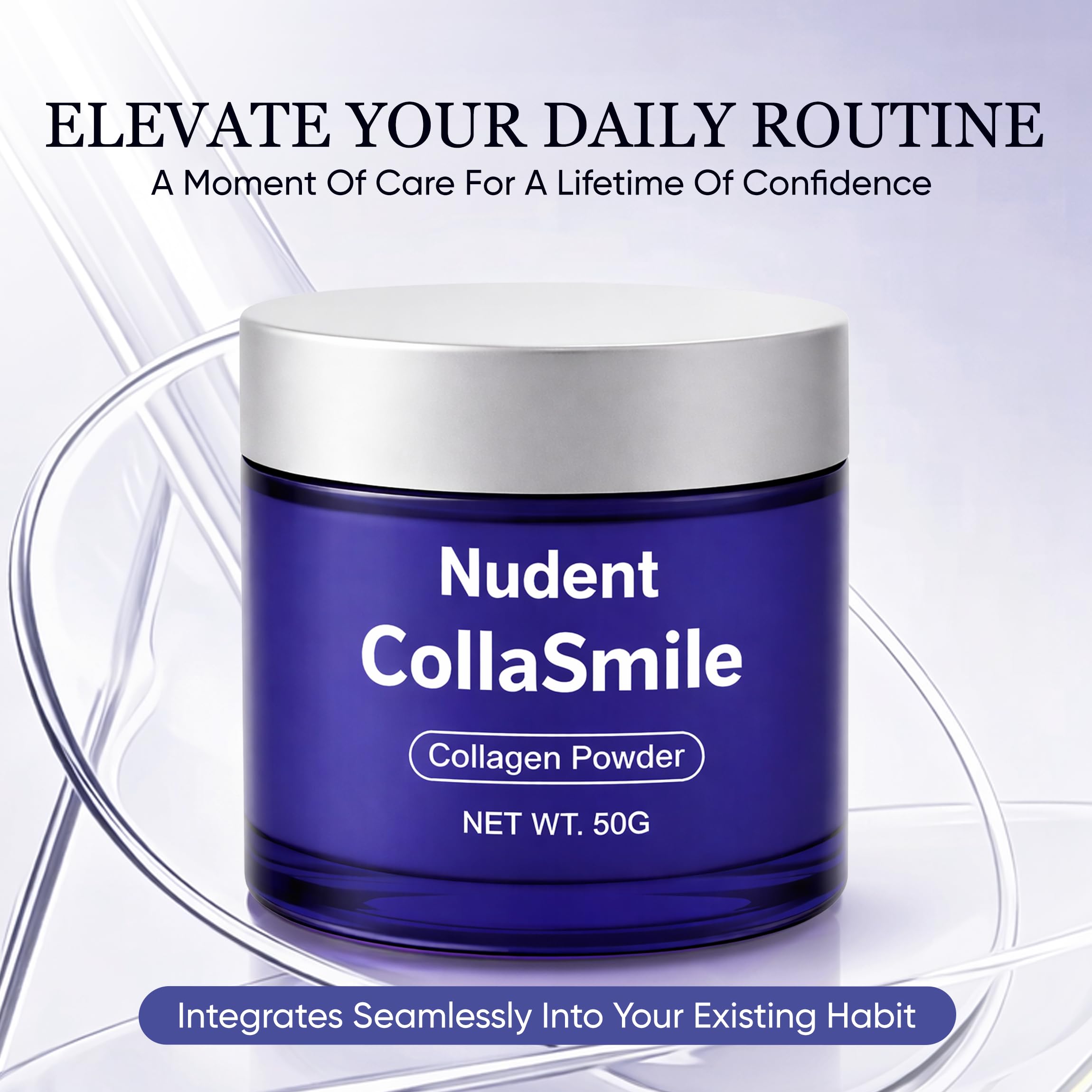 COLLASMILE Nudent polvo en la mano demostrando la cantidad por uso
