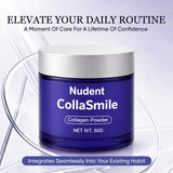 COLLASMILE Nudent polvo en la mano demostrando la cantidad por uso