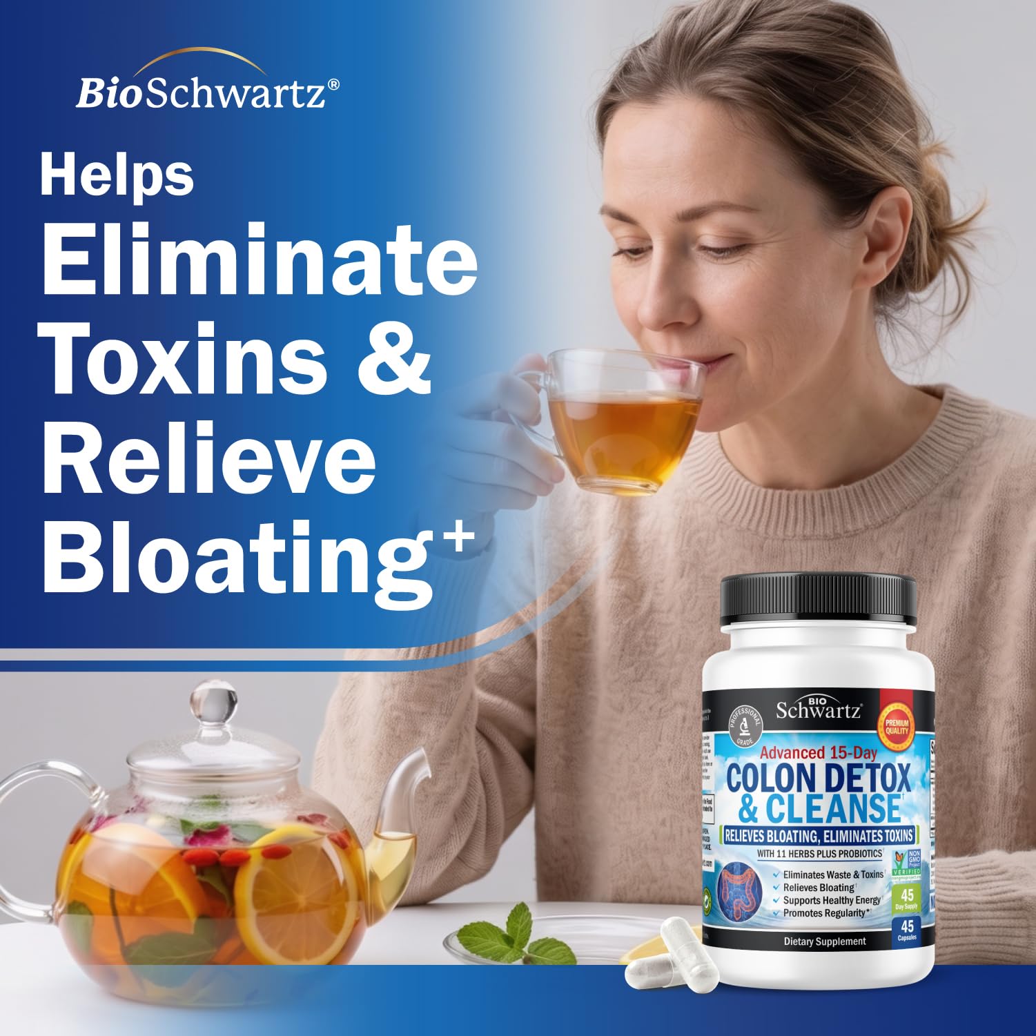 Colon Cleanser and Detox cápsulas en mano para fácil toma diaria
