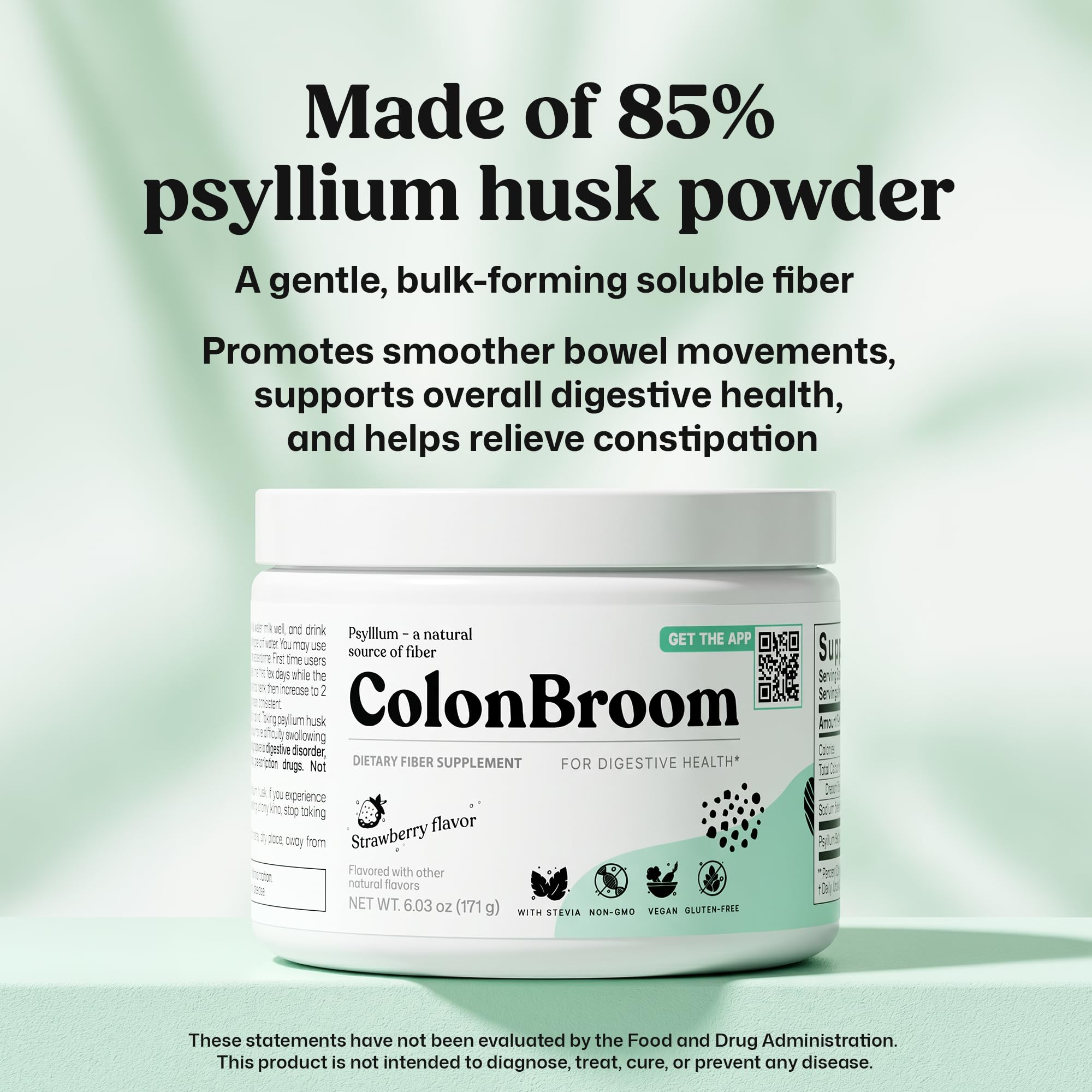 ColonBroom envase abierto con polvo visible, beneficio: muestra la cantidad por envase