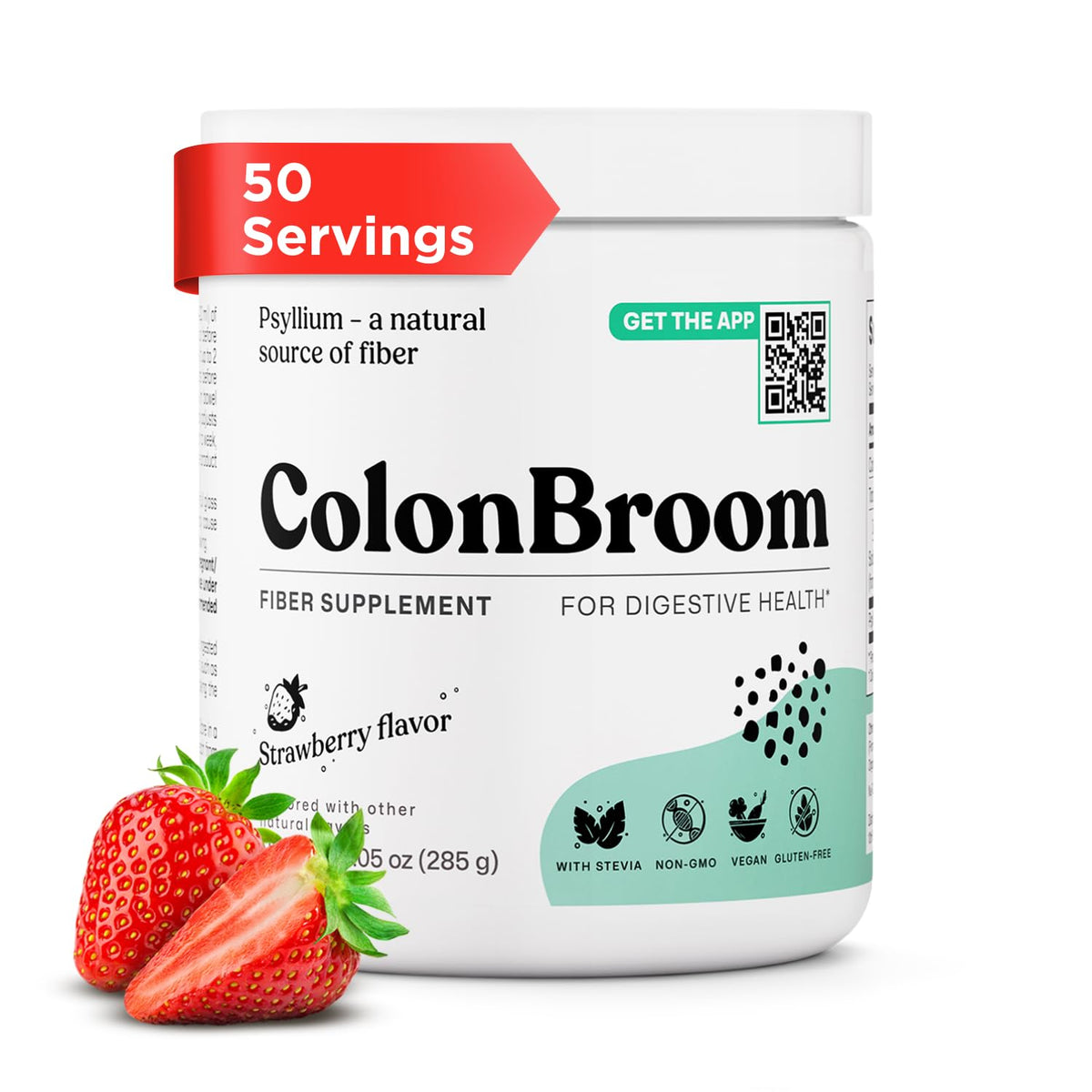 ColonBroom envase frontal con sabor fresa, presentación clara y atractiva