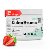 ColonBroom envase frontal mostrando etiqueta y sabor fresa, beneficio: introducción clara