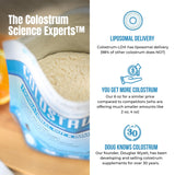 Colostrum-LD primer plano del polvo, textura instantizada fácil de mezclar