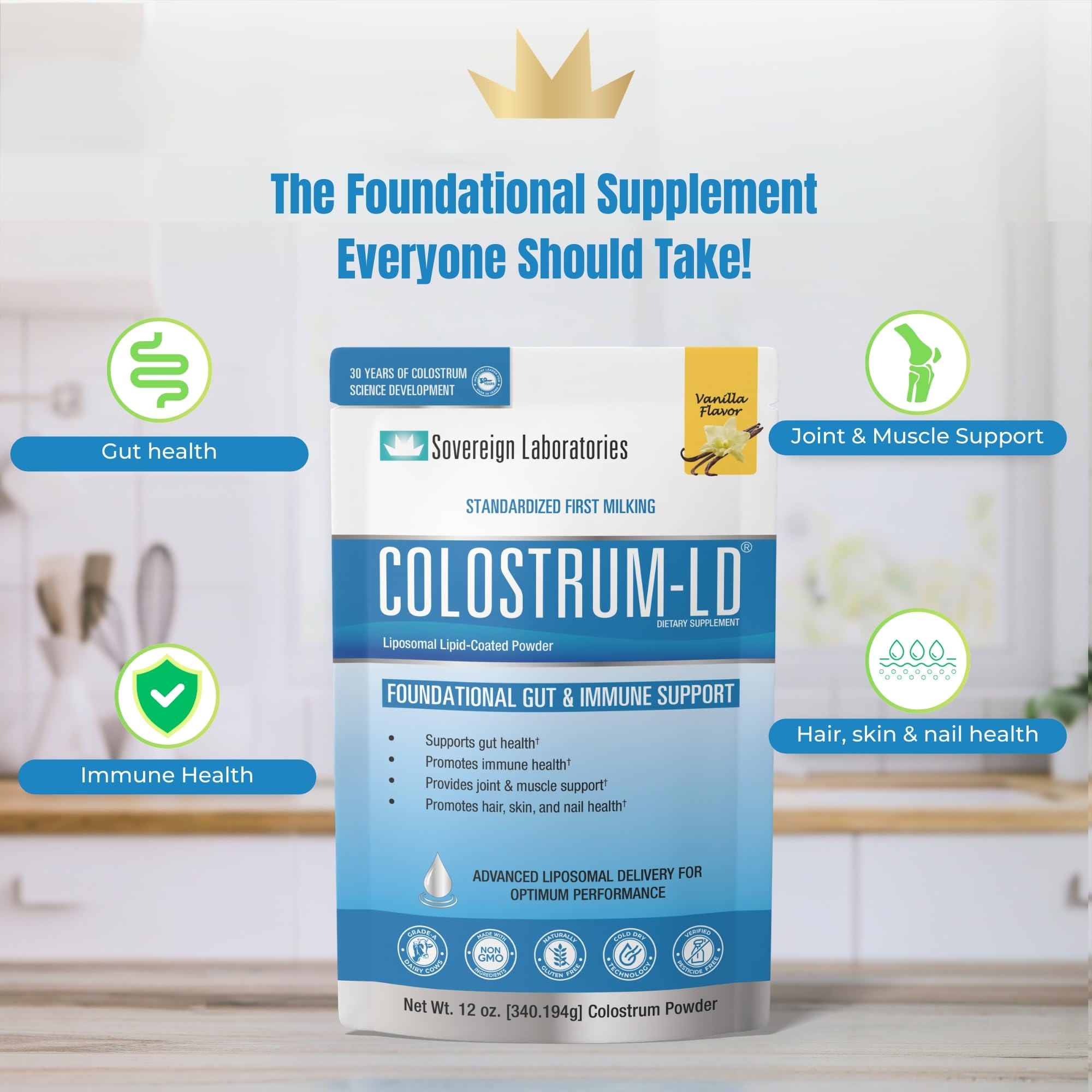 Colostrum-LD etiqueta nutricional legible, información clara de ingredientes
