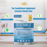 Colostrum-LD polvo disolviéndose en vaso para mezcla rápida