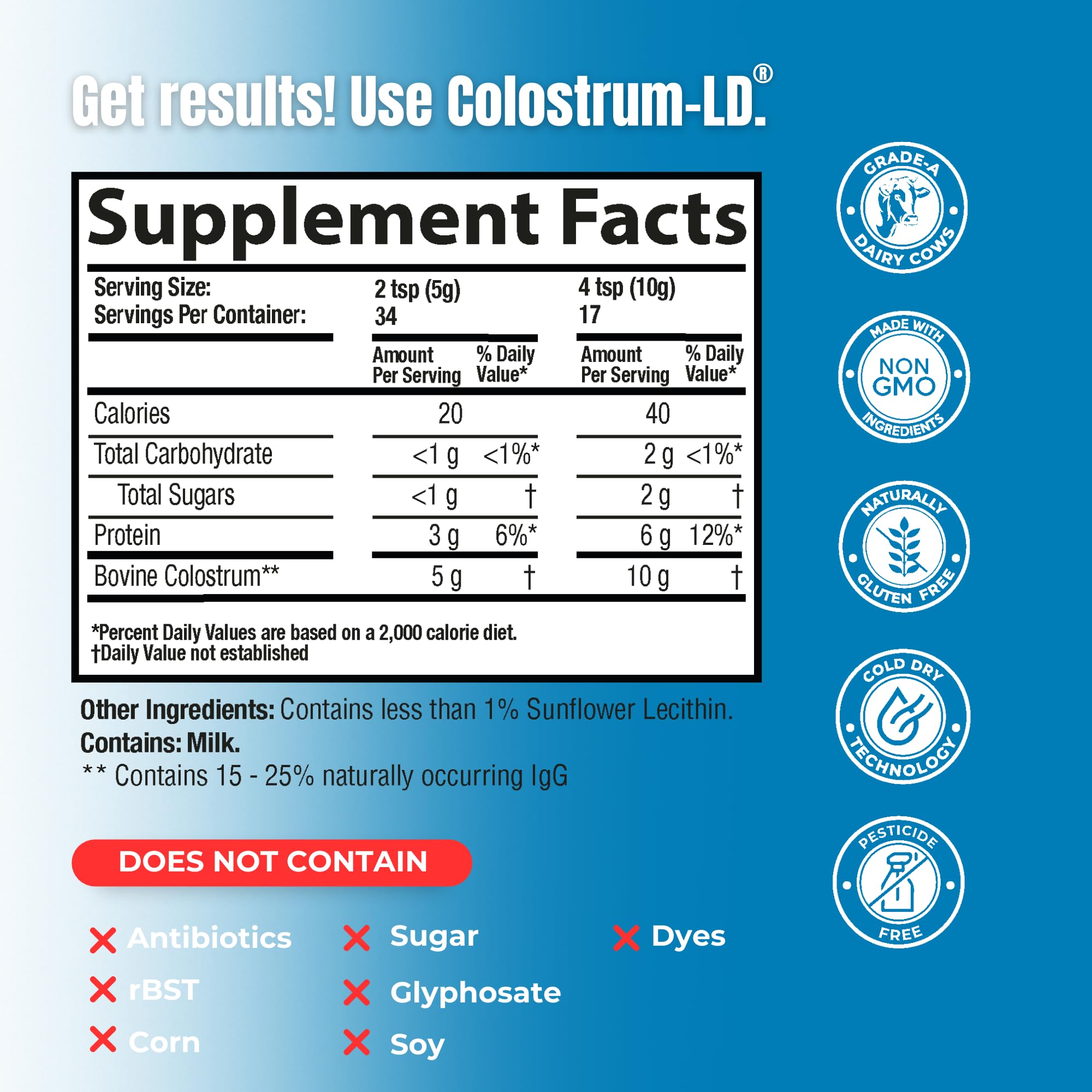 Colostrum-LD textura del polvo que revela finura y fácil mezcla