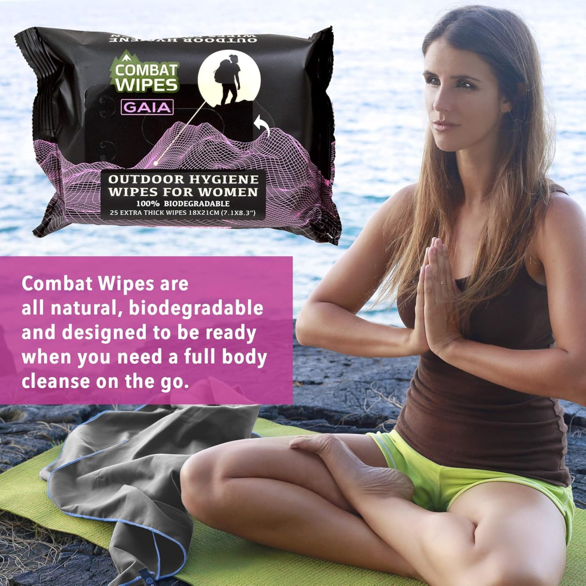 COMBAT WIPES Gaia detalle del material viscosa biodegradable y suave al tacto