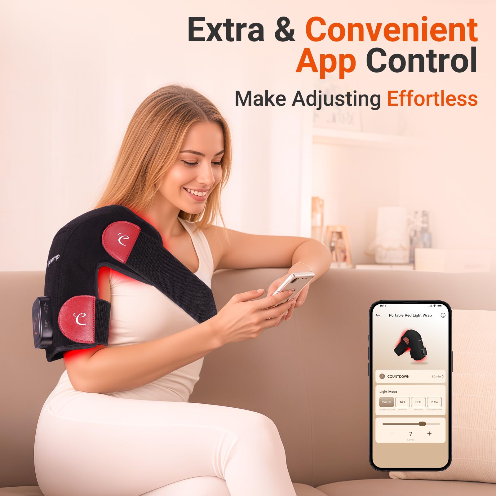 Comfytemp mujer usando la envoltura caminando, diseño flexible y cómodo