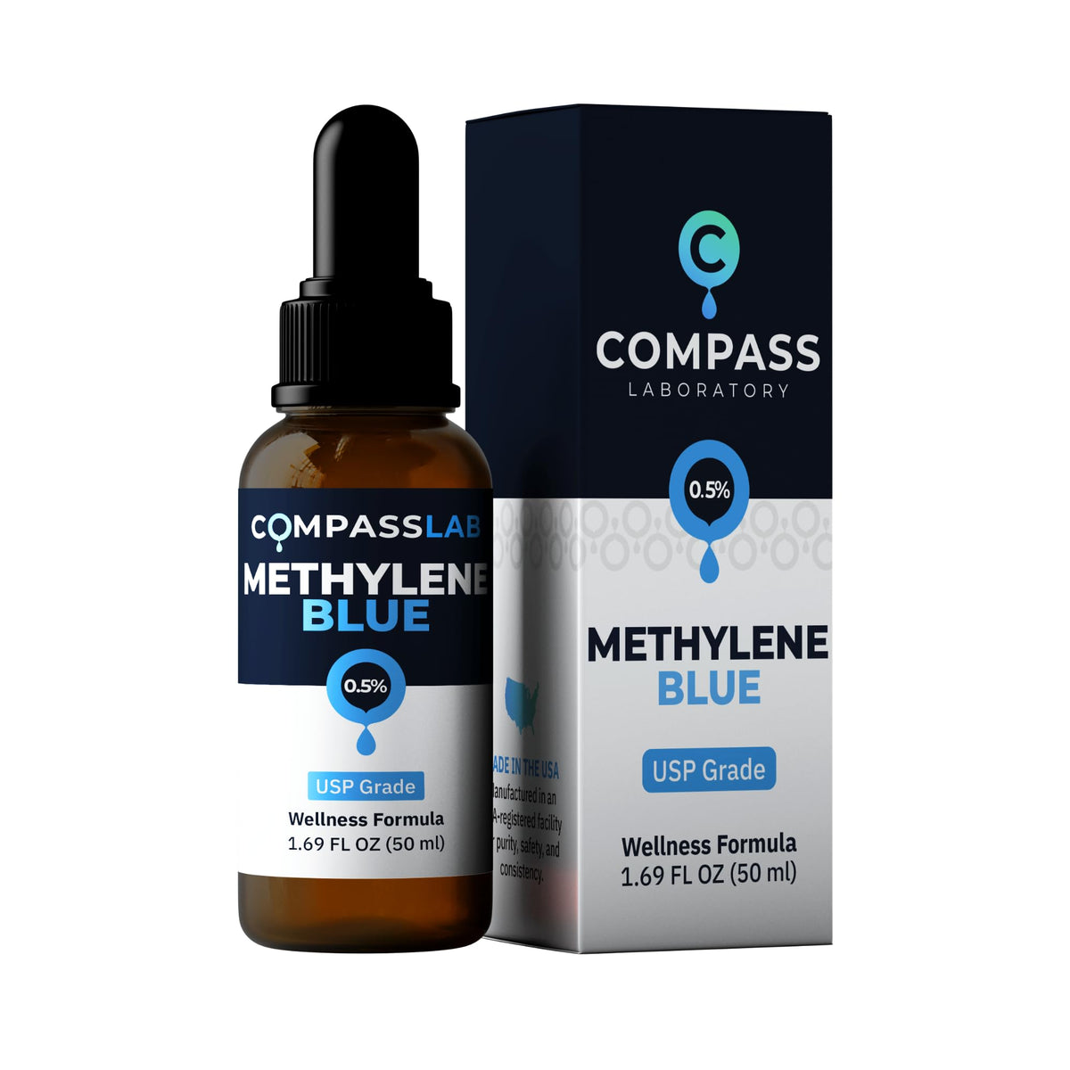 COMPASS LABORATORY frasco 50 ml mostrando envase de vidrio y conservación
