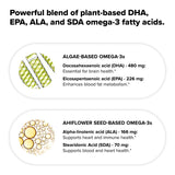 Complement etiqueta enfocando ingredientes de algas y ahiflower, transparencia