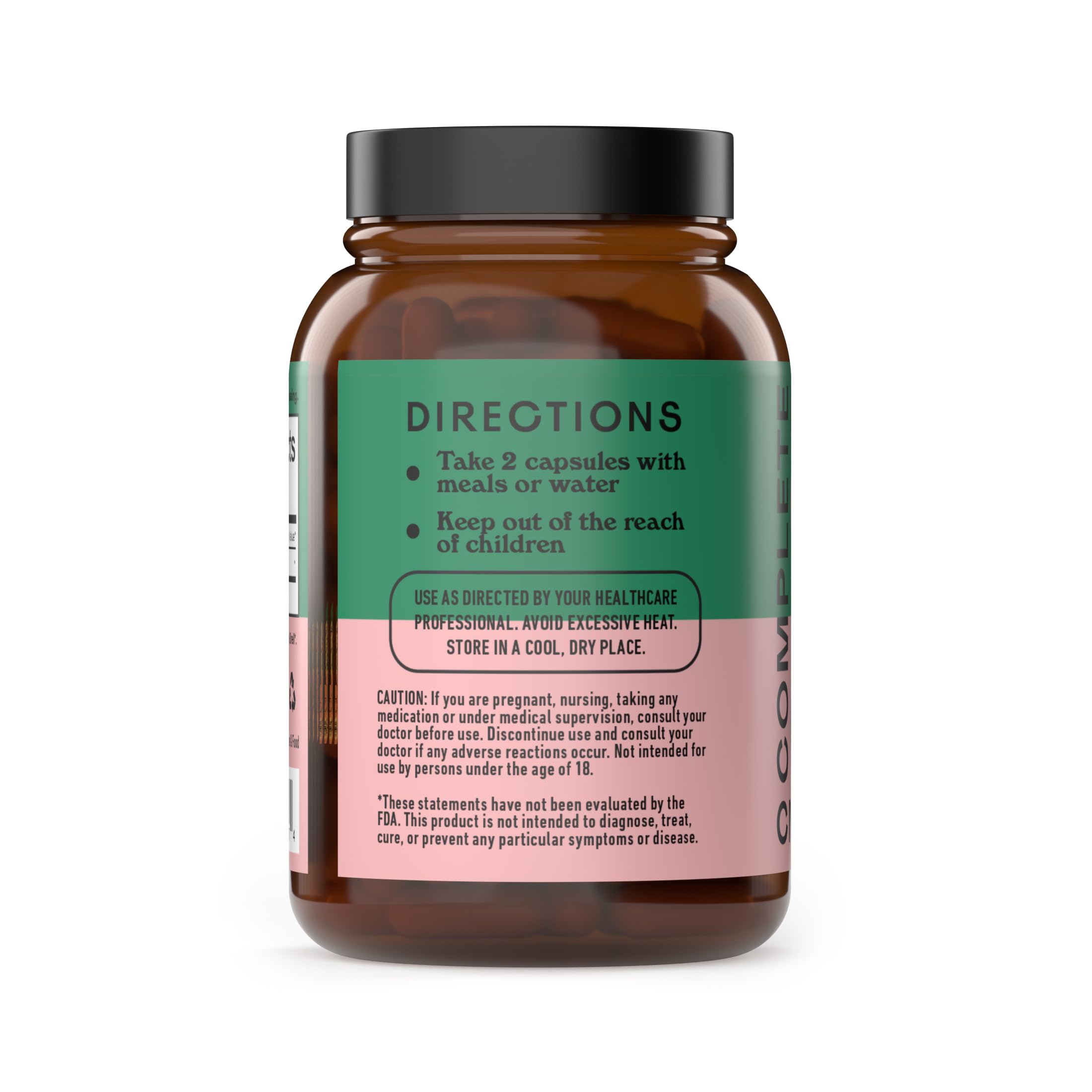 Complete Natural Products cápsulas abiertas mostrando contenido vegetal, ventaja de pureza orgánica
