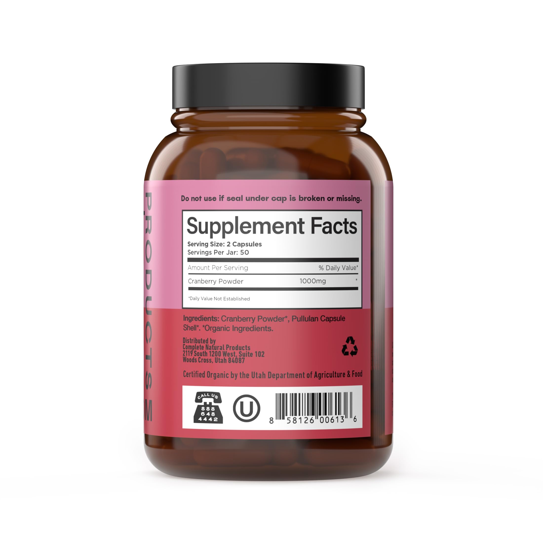 Complete Natural Products cápsulas en mano para comparar tamaño y dosificación