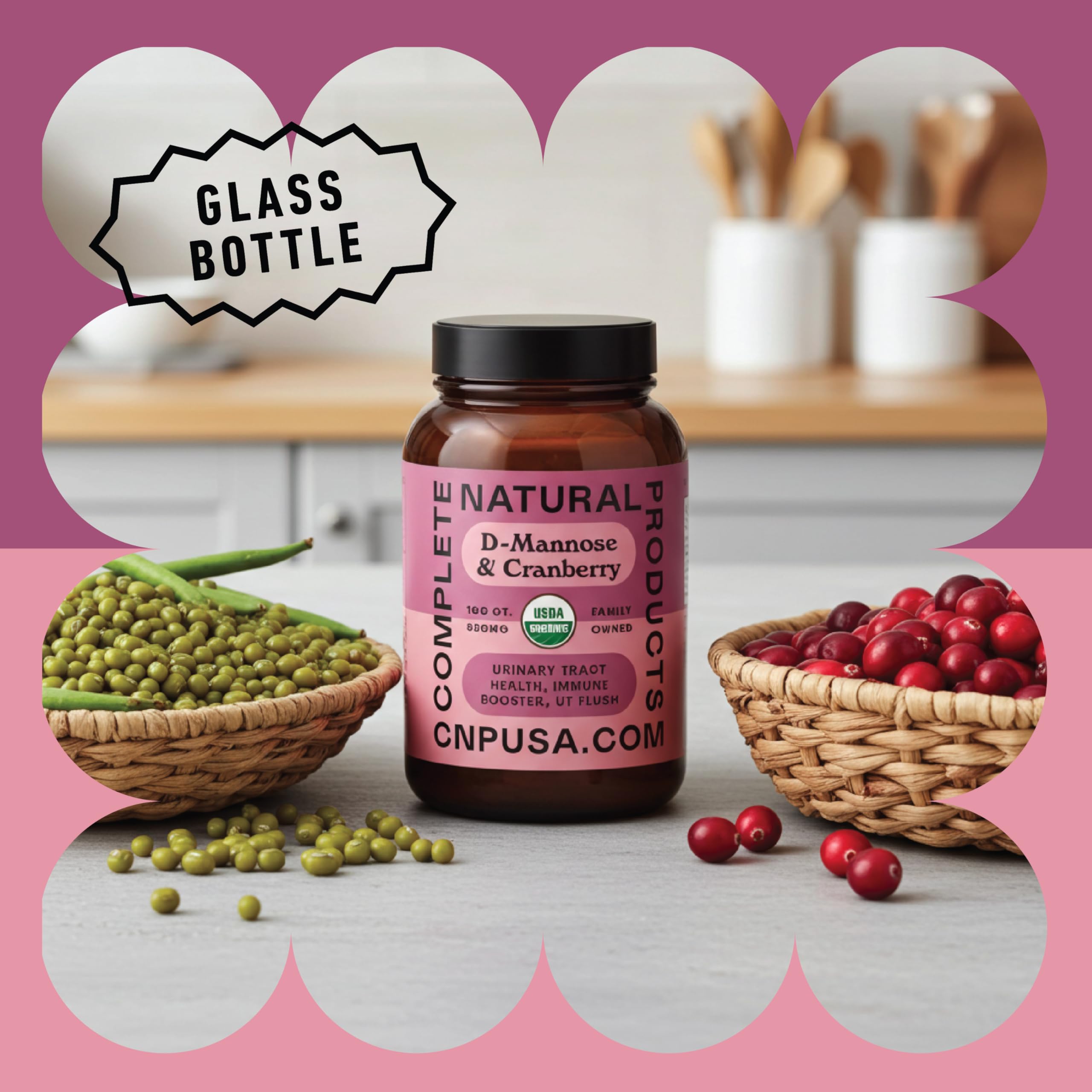 Complete Natural Products haba guar en primer plano para d‑mannosa orgánica vegetal