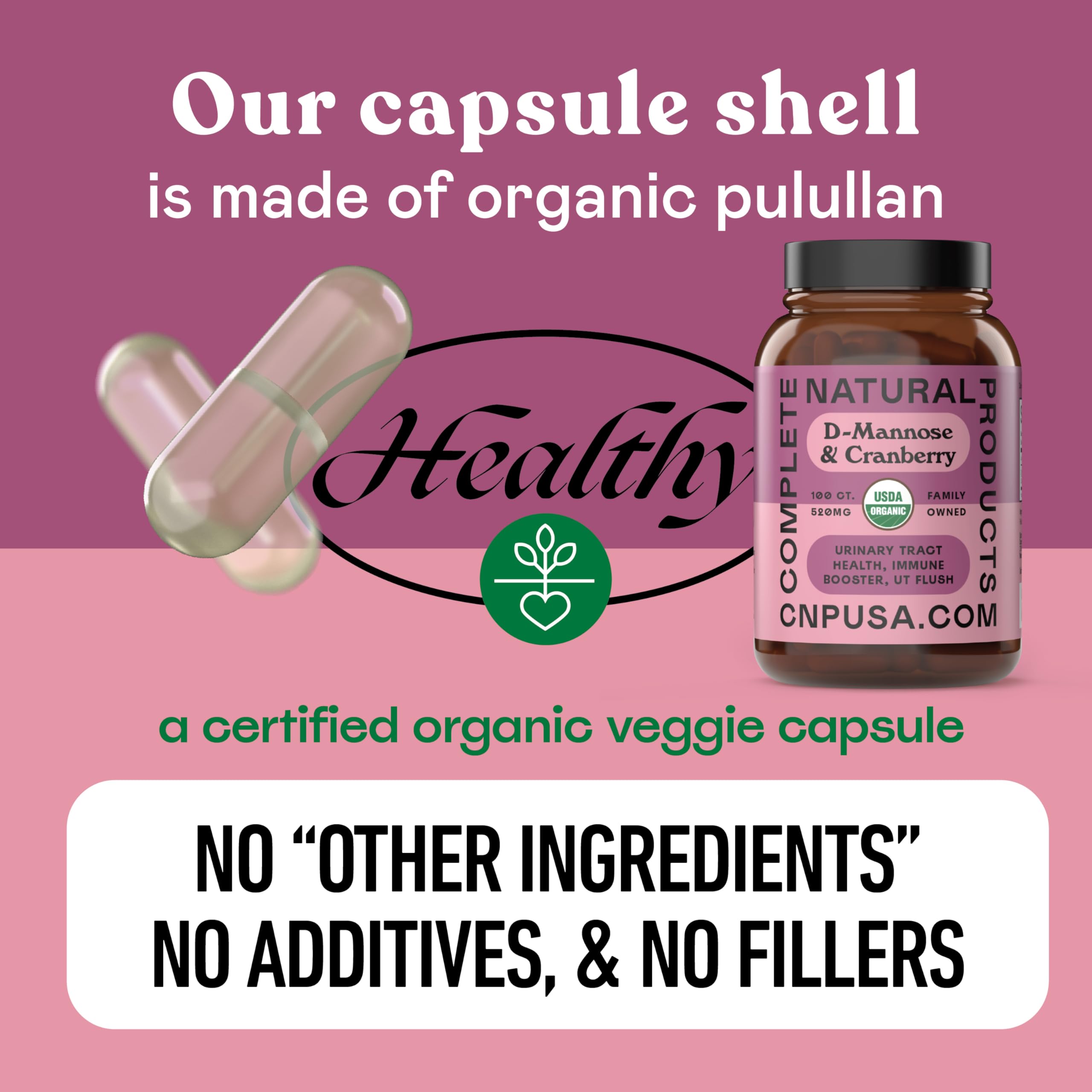 Complete Natural Products comparación de tamaño con moneda para referencia de escala