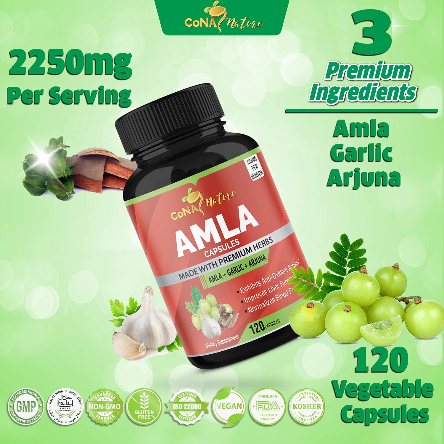 Cona Nature frasco en ambiente saludable que sugiere energía y vitalidad