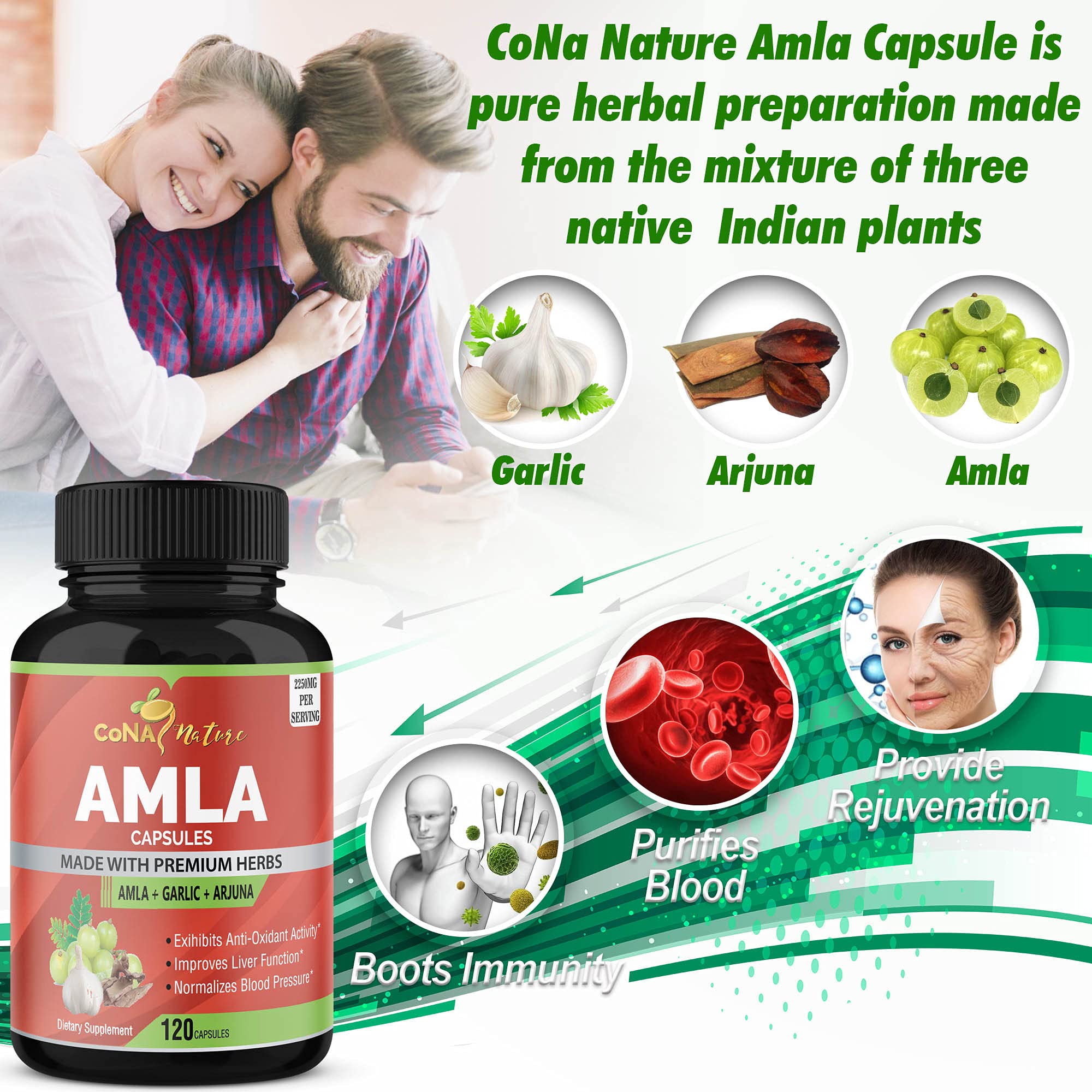 Cona Nature botella junto a objetos para comparar el tamaño y cantidad de cápsulas