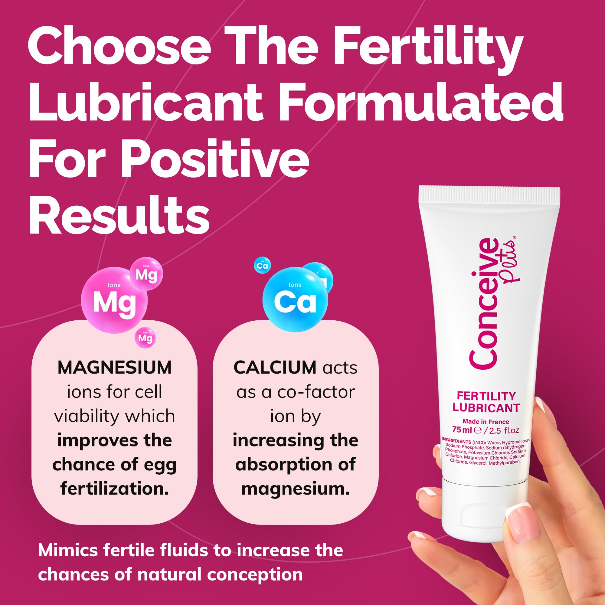 Conceive Plus tubo en mano durante aplicación para uso fácil y discreto