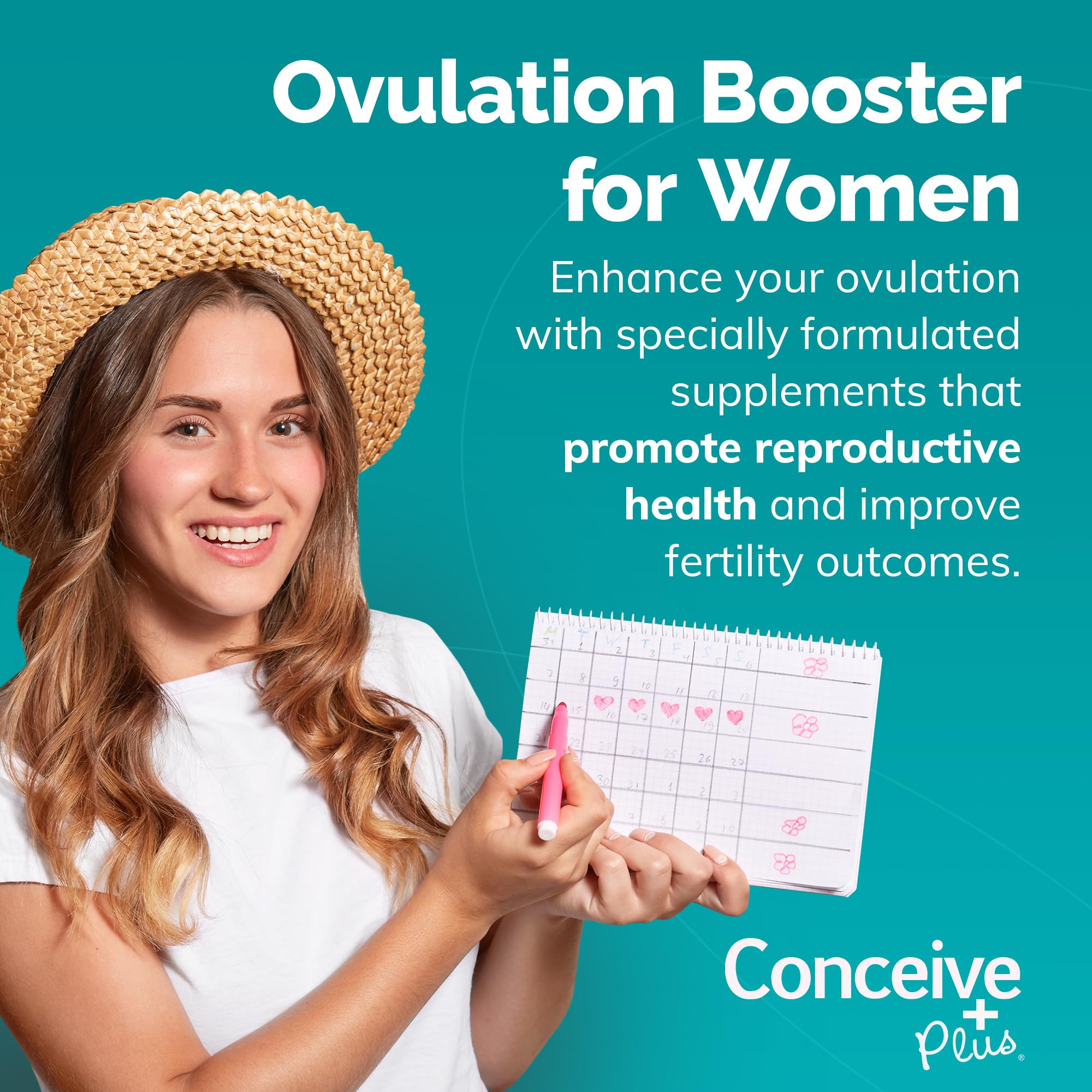 CONCEIVE PLUS etiqueta con lista de ingredientes clave y beneficios