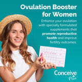CONCEIVE PLUS etiqueta con lista de ingredientes clave y beneficios