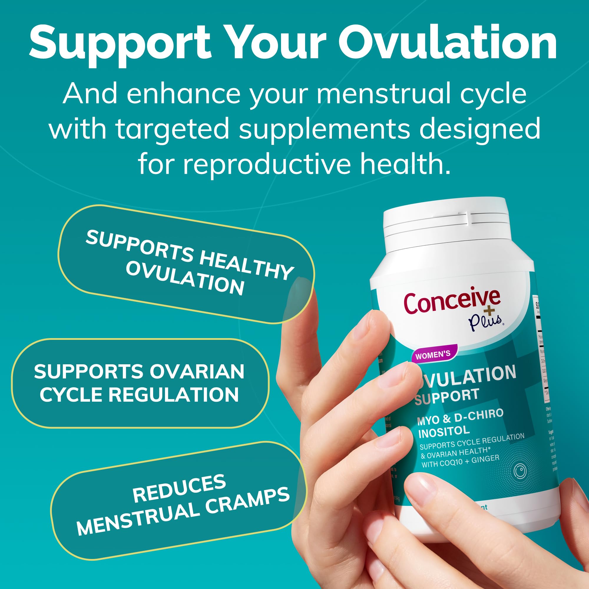 CONCEIVE PLUS detalle del polvo e ingredientes para apoyo hormonal