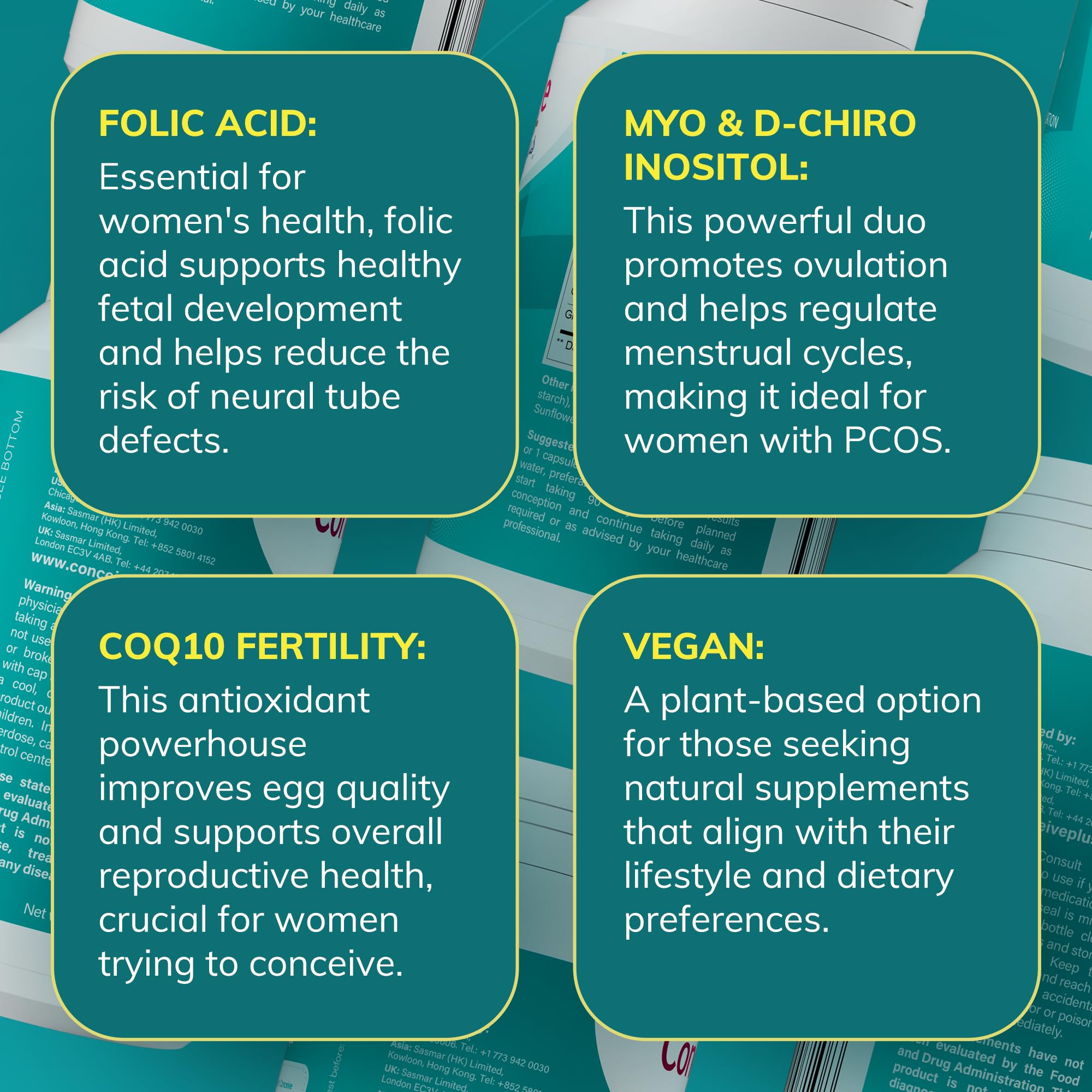 CONCEIVE PLUS suplemento en mano de mujer mostrando dosis práctica