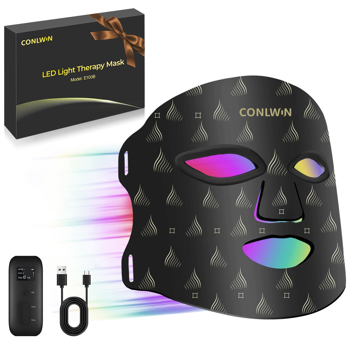 CONLWIN mascarilla frontal mostrando LEDs y ajuste cómodo