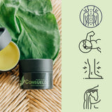 Consuelda ingredientes naturales desplegados indicando origen vegetal