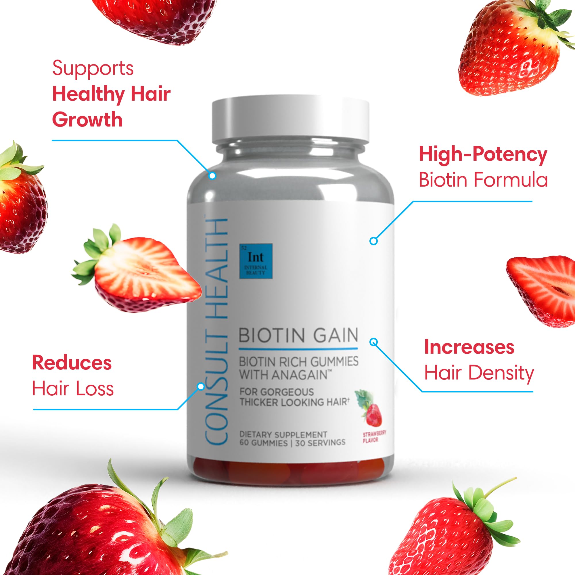 Detalle de textura de gomita Consult Health Biotin GAIN mostrando apariencia masticable y apetecible