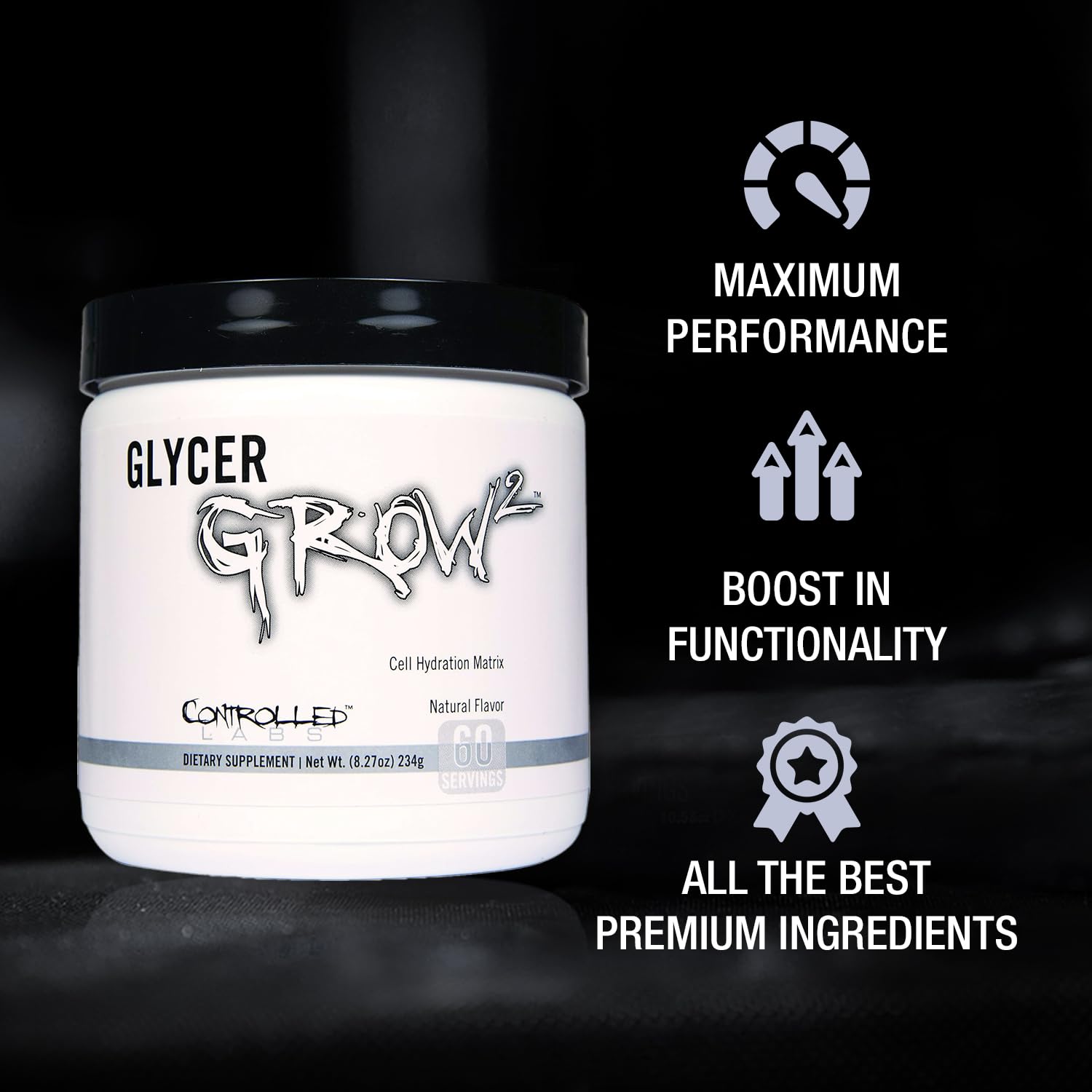 CONTROLLED LABS polvo GlycerGrow textura fina sin sabor ideal para mezclar rápidamente