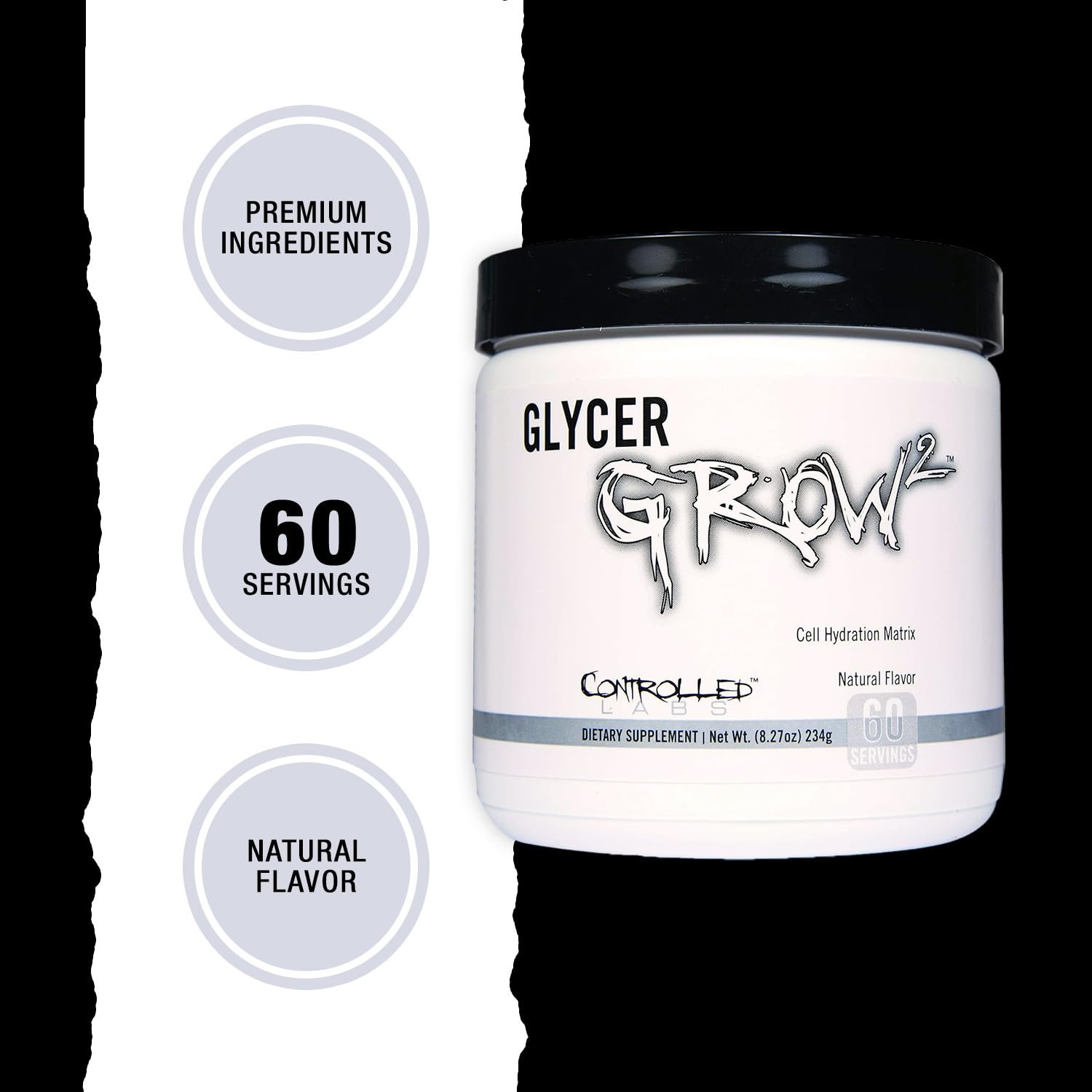 CONTROLLED LABS vaso con GlycerGrow disuelto demostrando fácil disolución y conveniencia