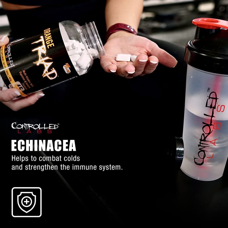 CONTROLLED LABS frasco junto a pesas en gimnasio mostrando uso deportivo