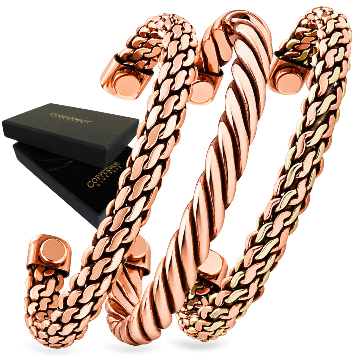 Coppervast brazalete trenzado frontal mostrando diseño elegante y unisex