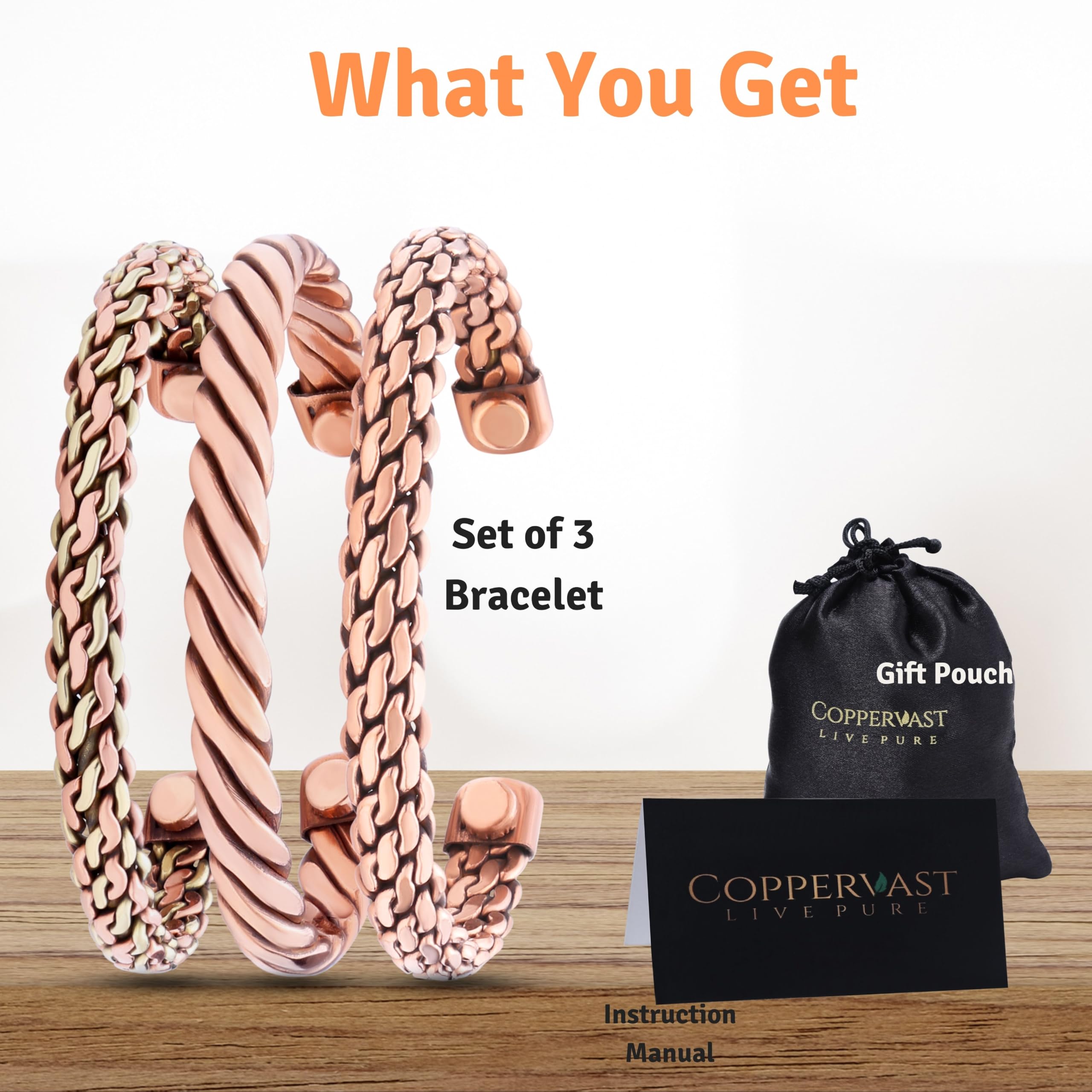 Coppervast tres brazaletes en caja de regalo listos para entregar