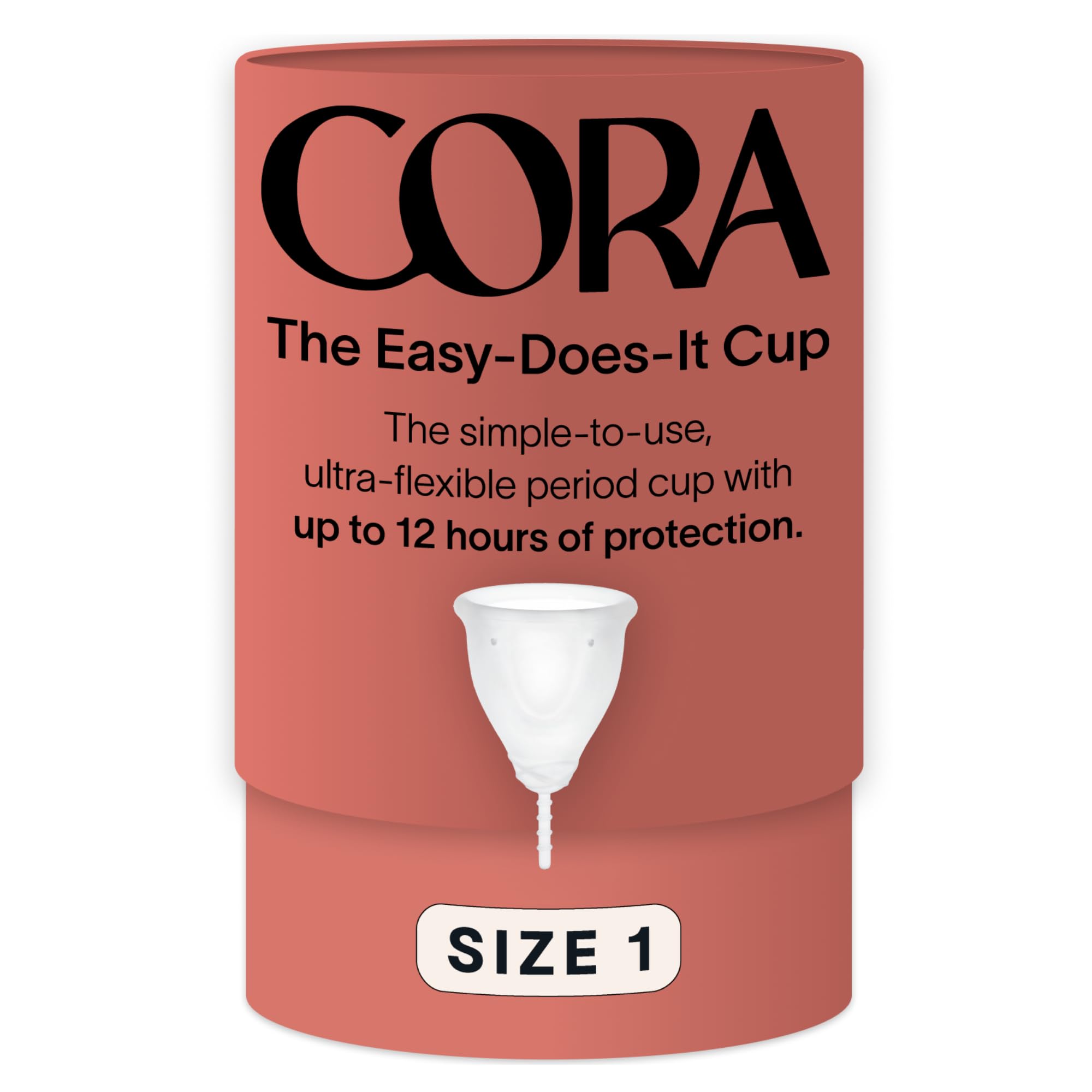 Cora copa frontal y empaque mostrando diseño y sostenibilidad