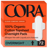 Cora empaque frontal mostrando las 72 toallas y beneficio de protección nocturna