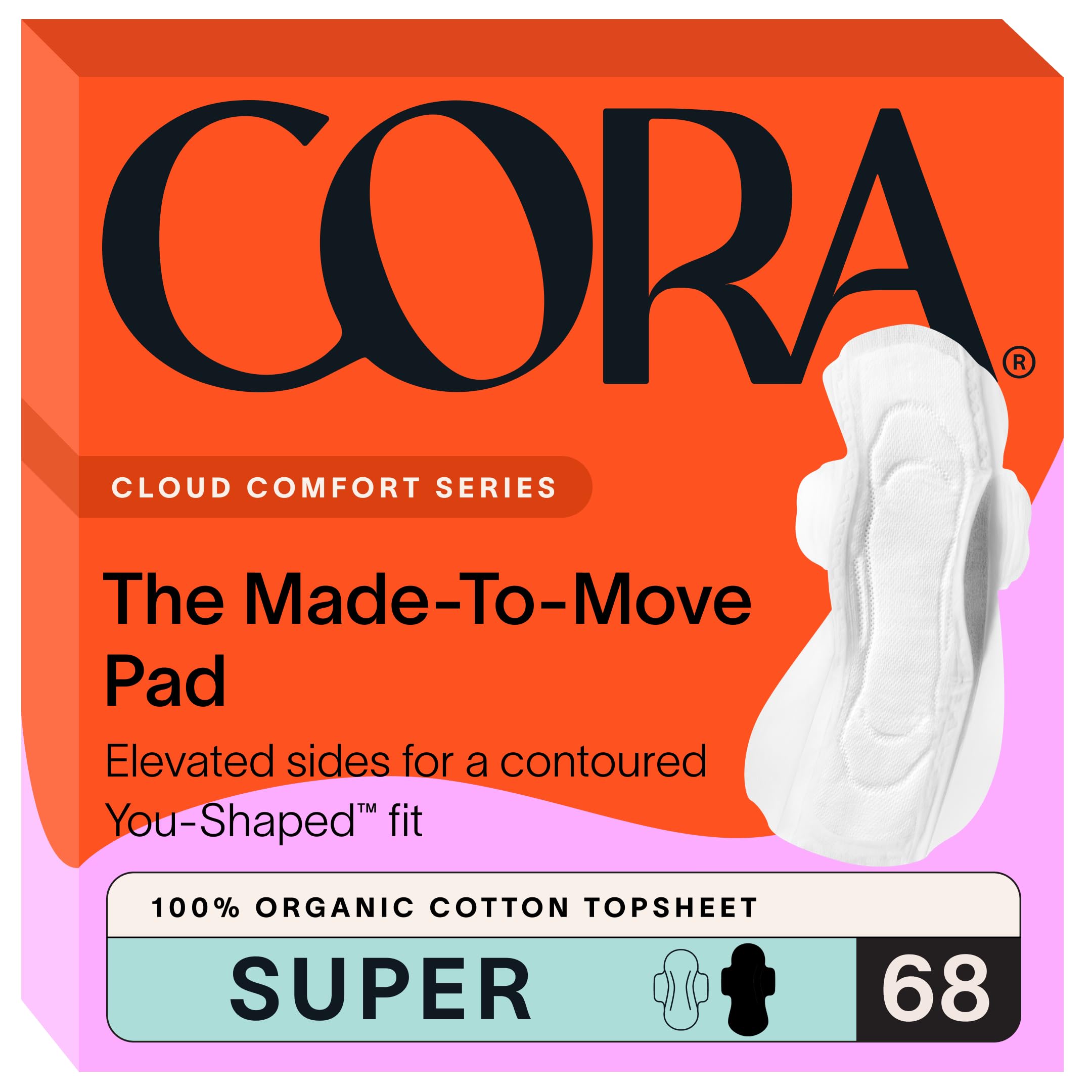Cora empaque frontal mostrando 68 unidades y beneficios visibles