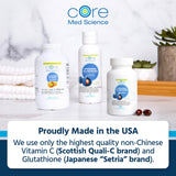 Core Med Science primer plano del glutatión Setria y pureza visible