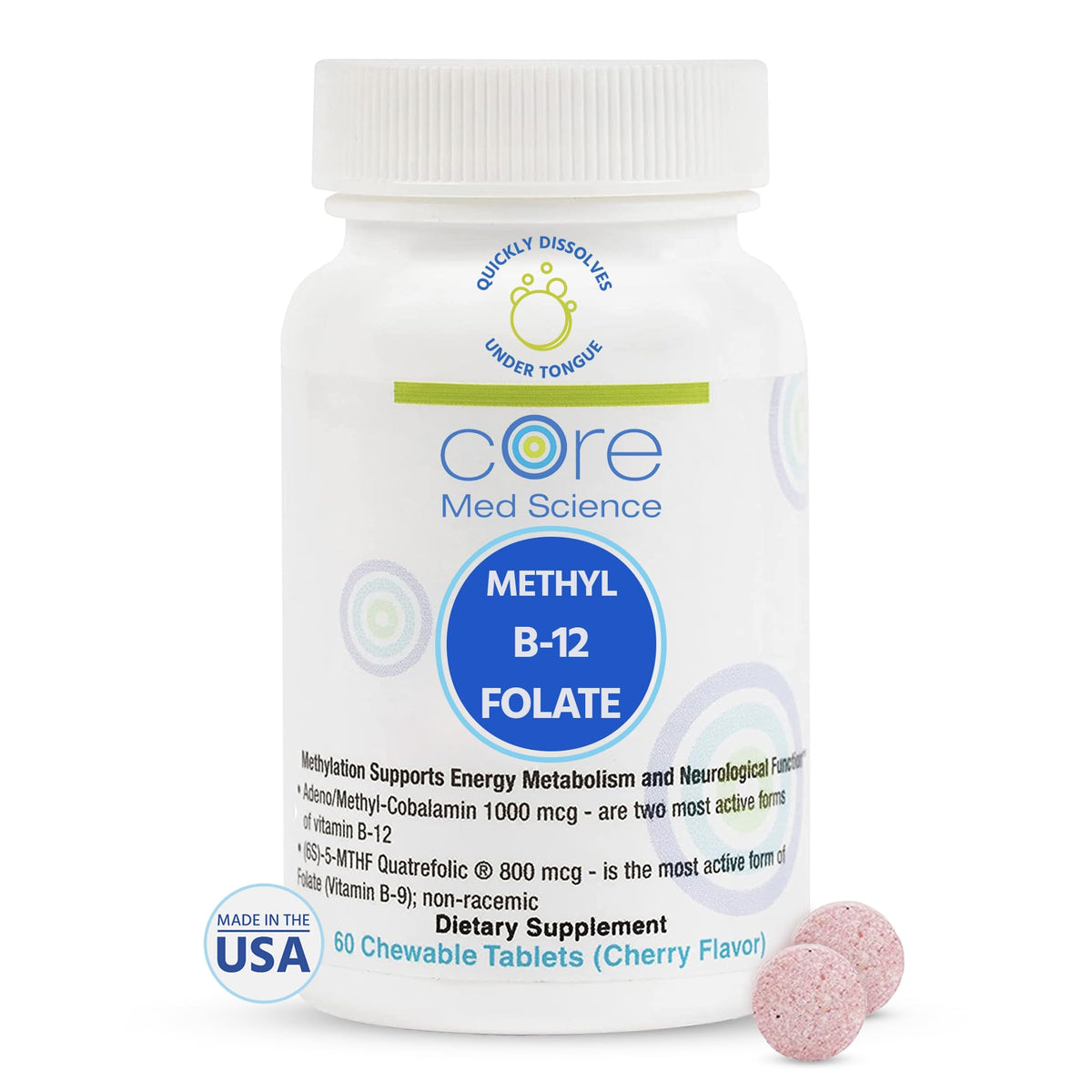 Core Med Science frasco frontal mostrando 60 pastillas, claridad en dosis