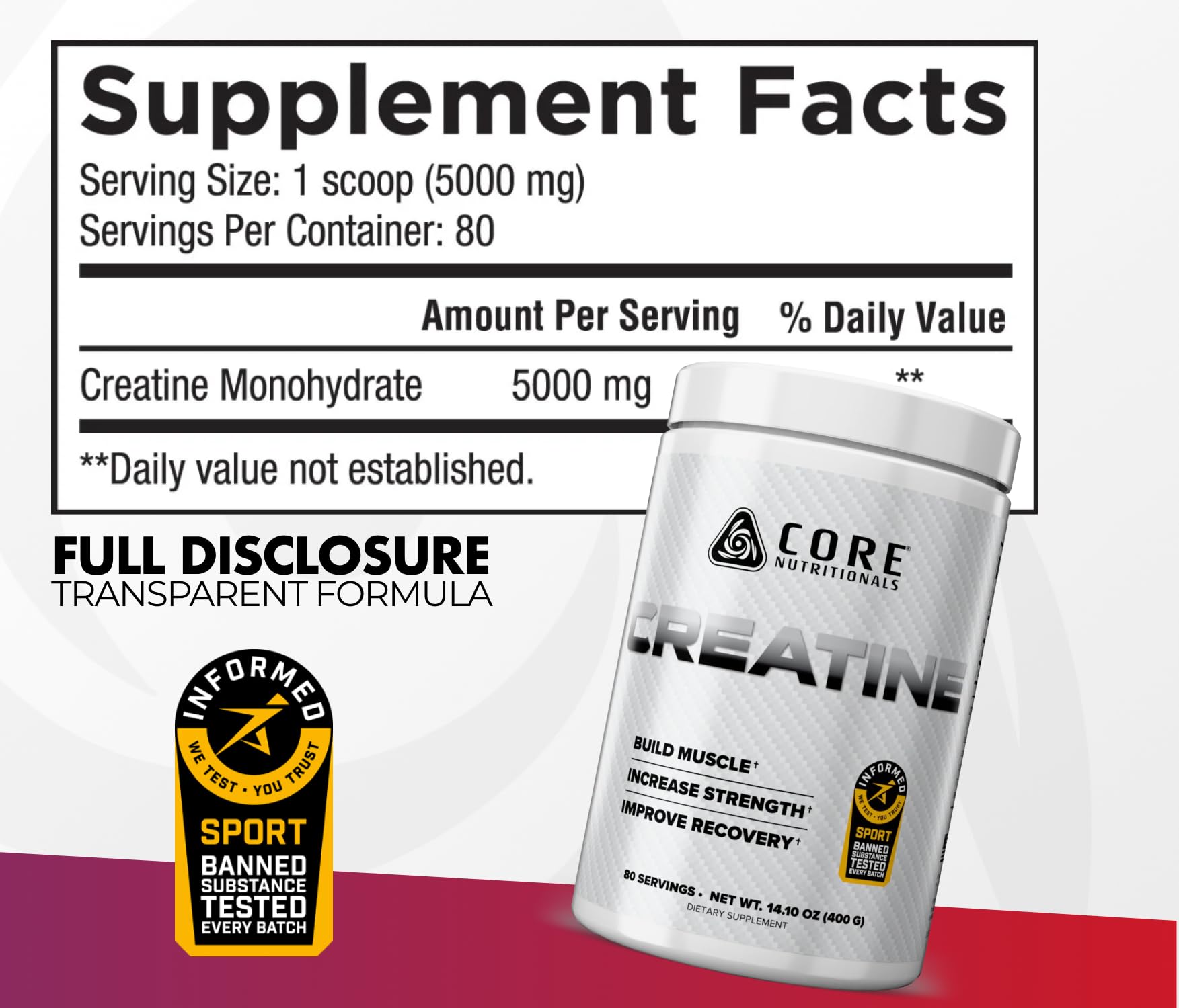 Core Nutritionals detalle del polvo sin sabor, disolución fácil