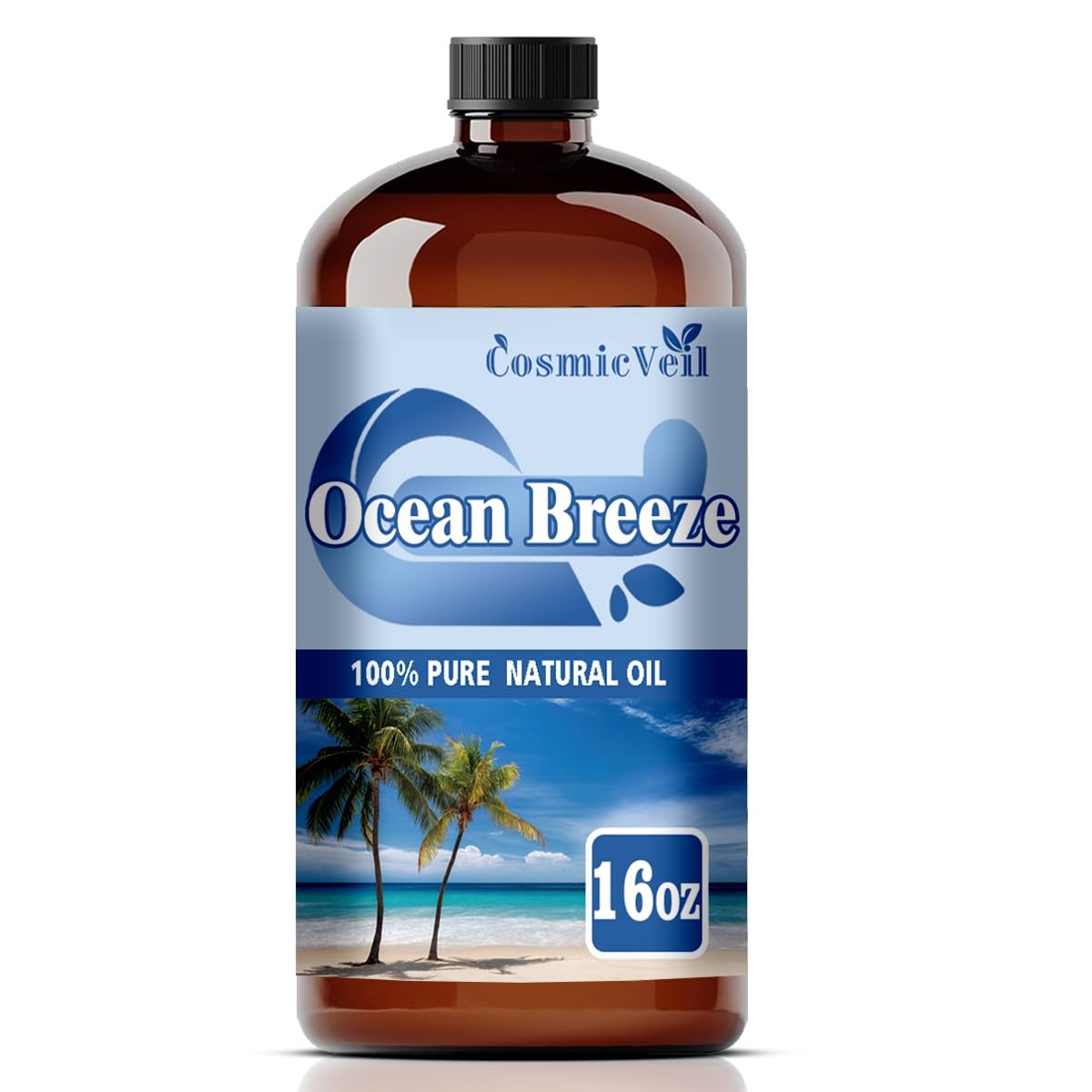 CosmicVeil Ocean Breeze frente en botella ámbar, gran volumen y ahorro
