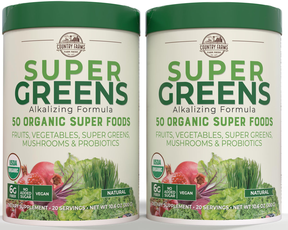 Country Farms empaque frontal con etiqueta USDA Organic y lista de 50 ingredientes