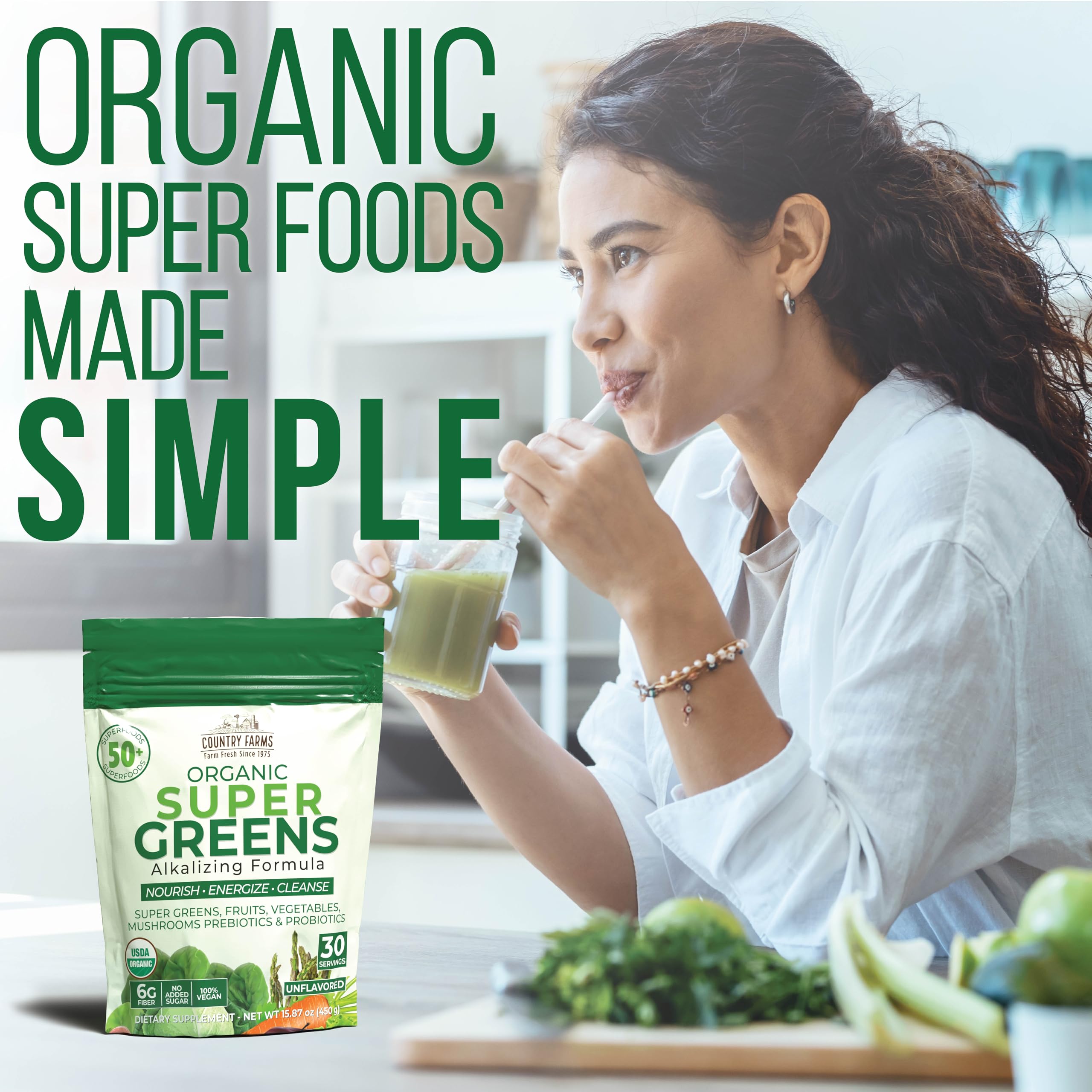 Country Farms vaso preparado con super greens listo para beber